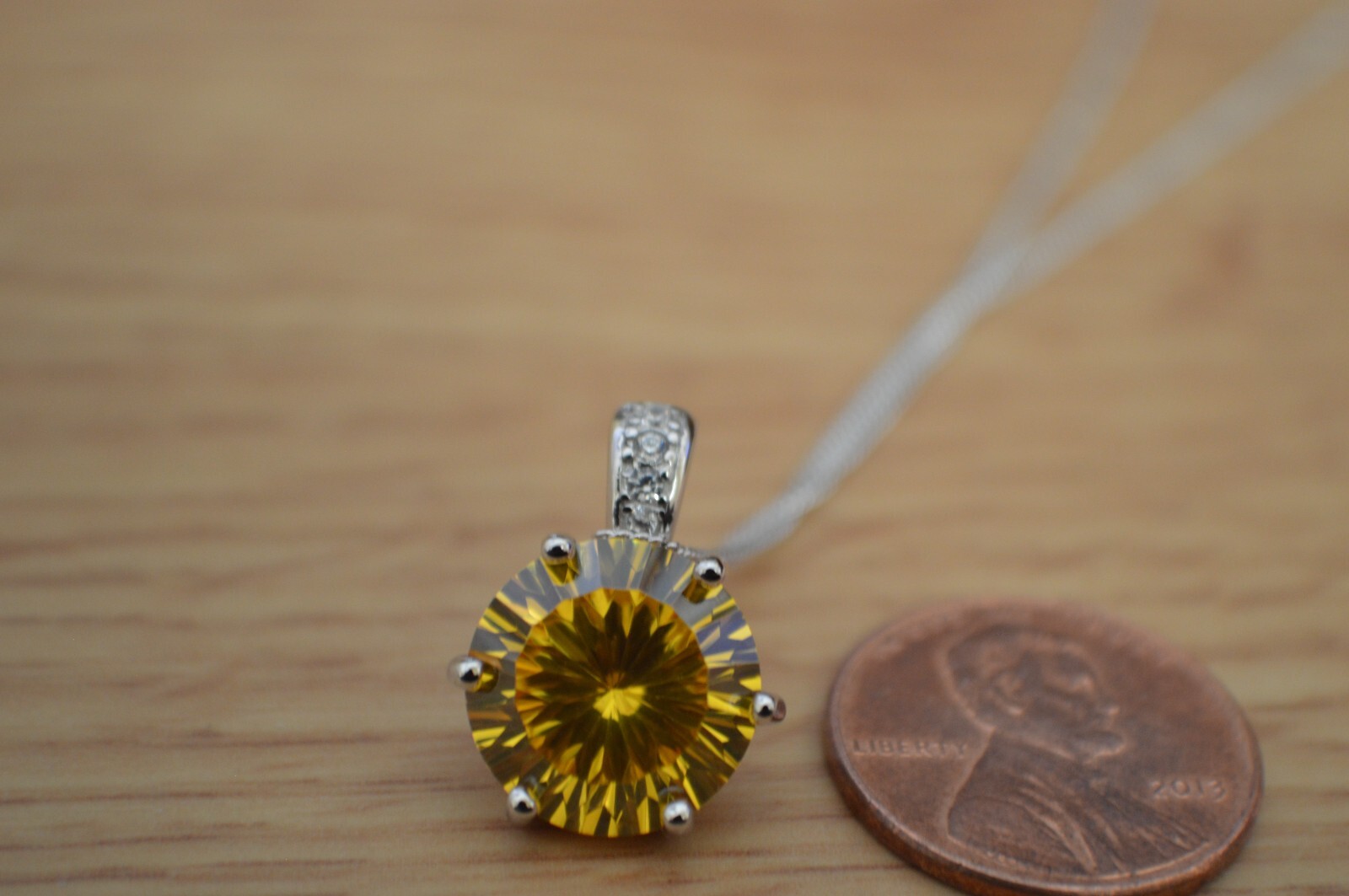 11.50ct Concave Cut Yellow/White Cubic Zirconia Pendant w/18″ Chain 925 S Silver