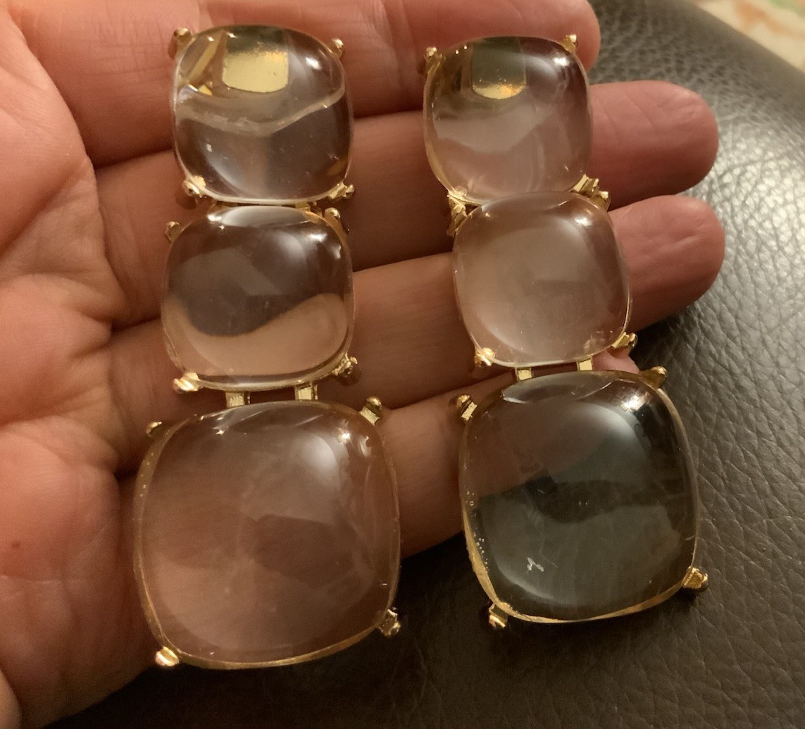 Zara Earrings Clear White Boho Cabochon Gold Jelly Gripoix Geometric Gemstone