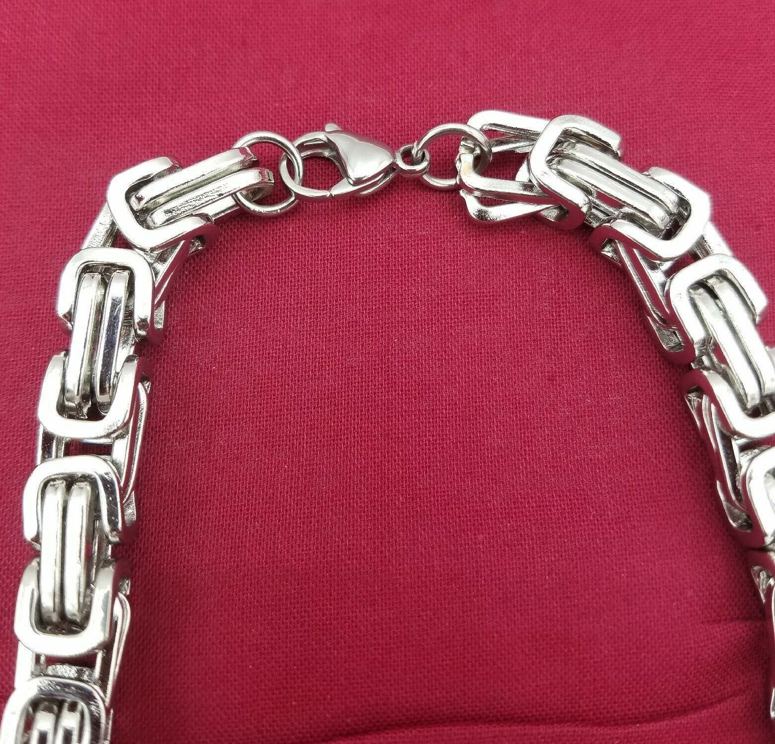 22 INCH STAINLESS STEEL SILVER 8MM BYZANTINE TURKISH BOX CHAIN NECKLACE