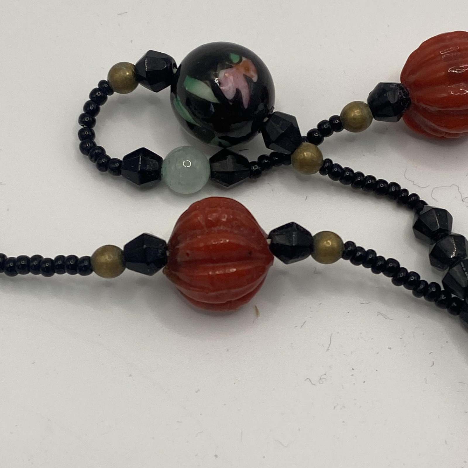 Black Glass Beaded Station Necklace Floral Multicolor Lampwork 50 In Jewelry