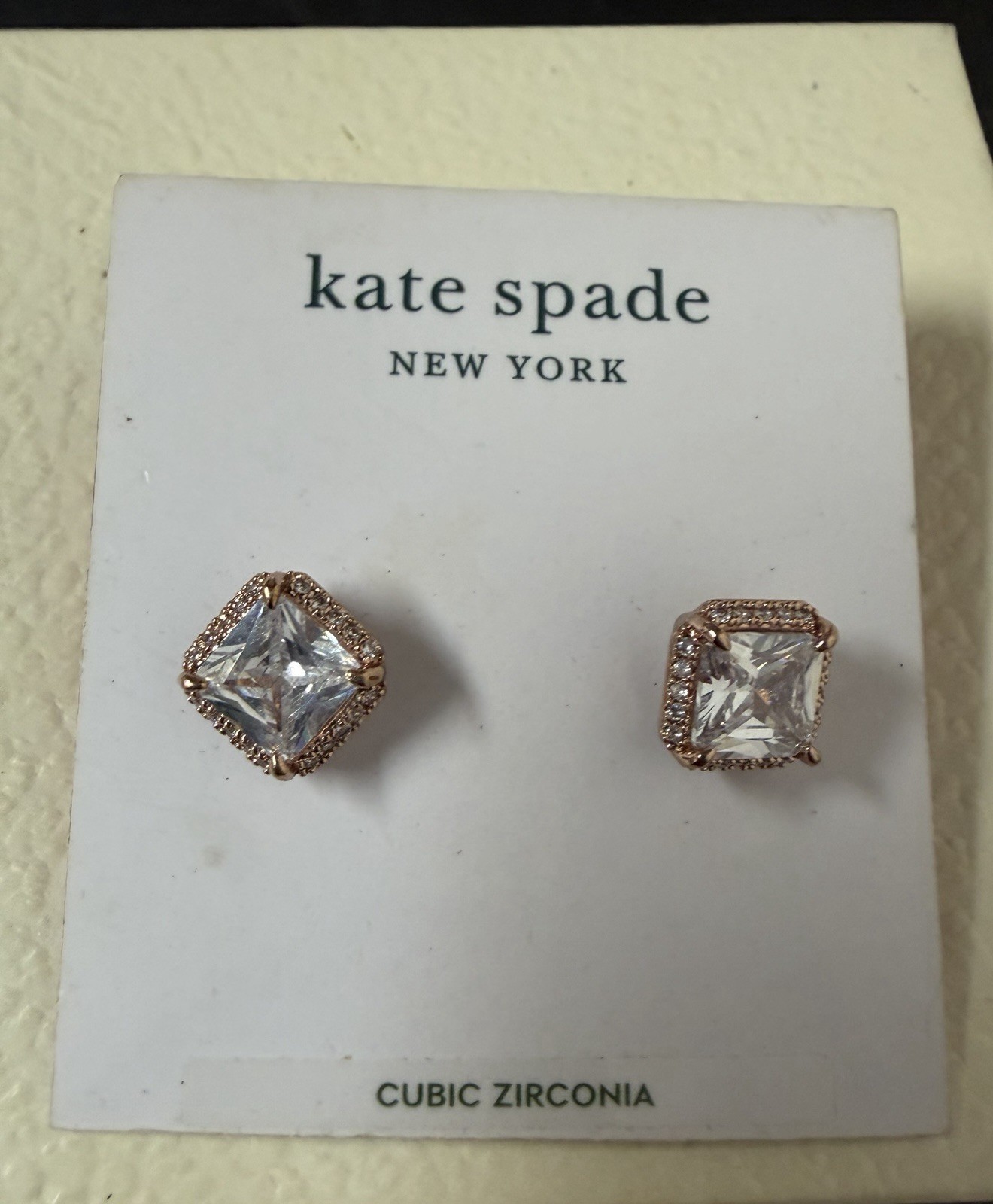 Kate Spade New York Rose Gold Cubic Zirconia Square Stud Earrings Clear Crystal