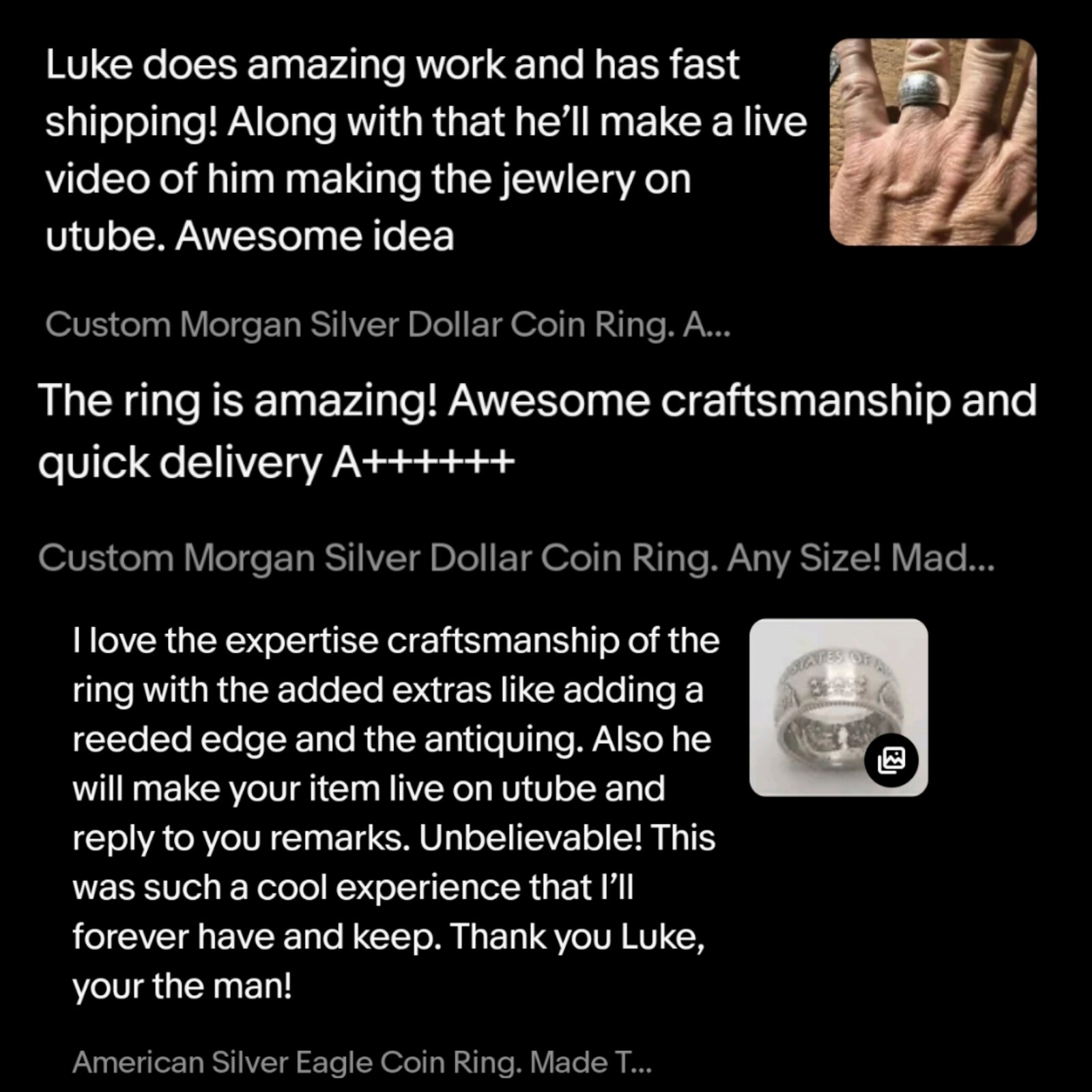 American Silver Eagle Coin Ring. Made To Order In Any Size. ASE. Pure Silver.