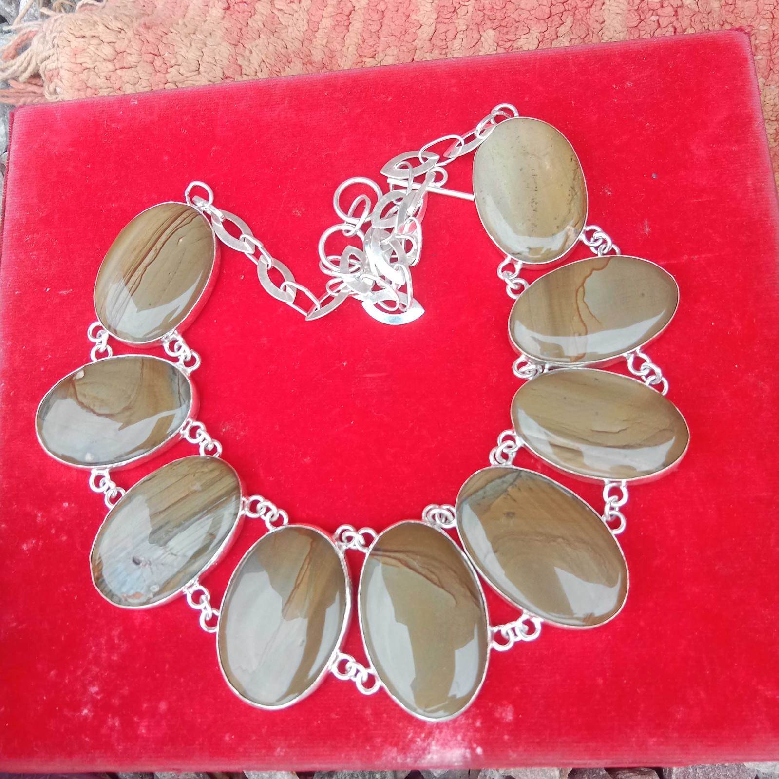 Rough Moss Agate Faceted Silver Necklace Ready To Wear Necklace, Gift Necklace,