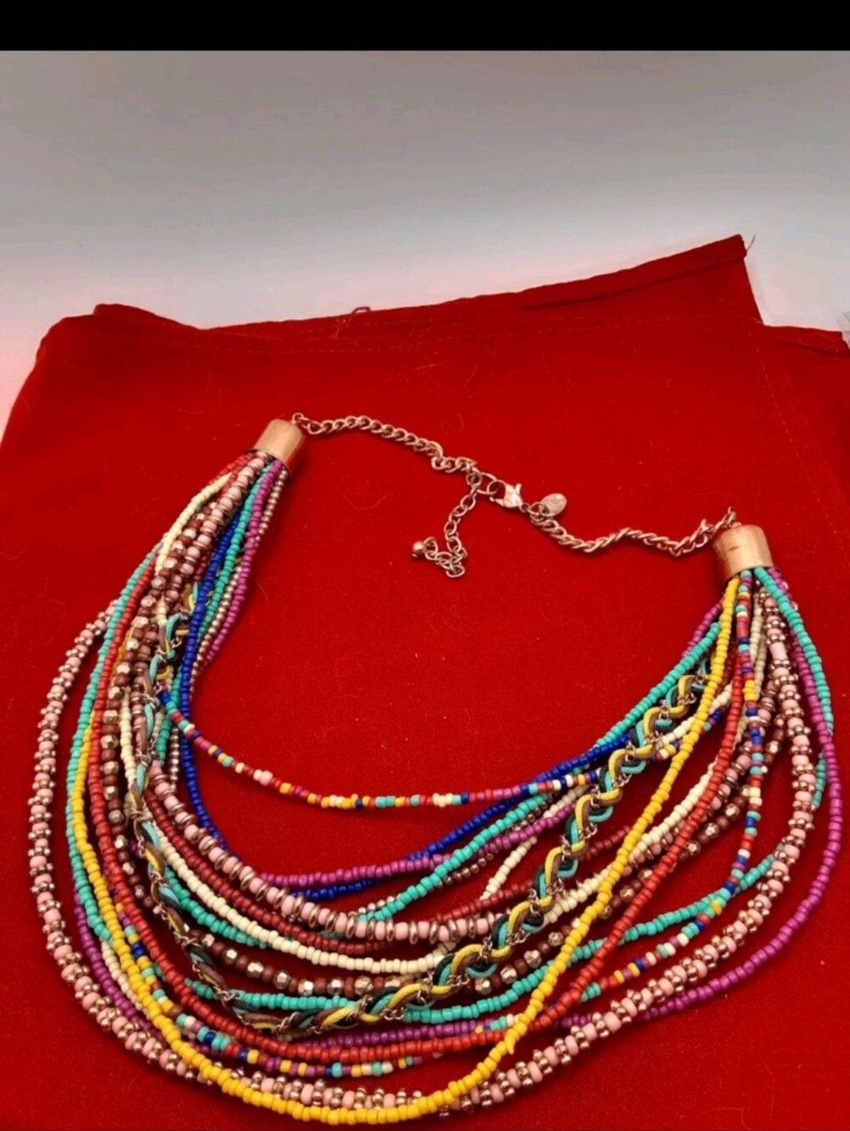 Vintage Charming Charlie’s Designer Multicolor & Multilayer Seedbead & Gold Neck