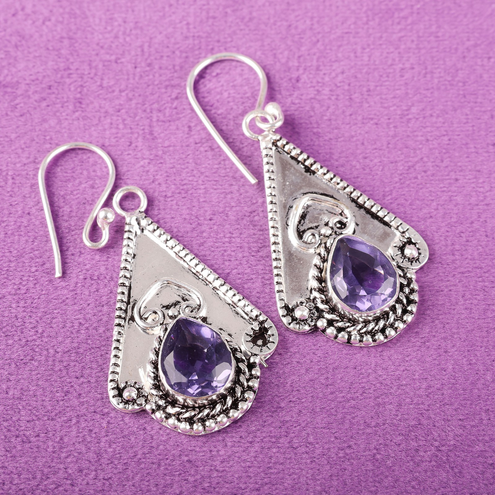 Iolite Gemstone Handmade Dangle Drop Wife Engagement Wedding Earrings 925 Silver