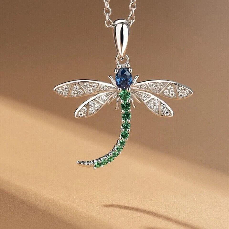 1 Ct Round Simulated Diamond Dragonfly Pendant Women’s 14K White Gold Plated