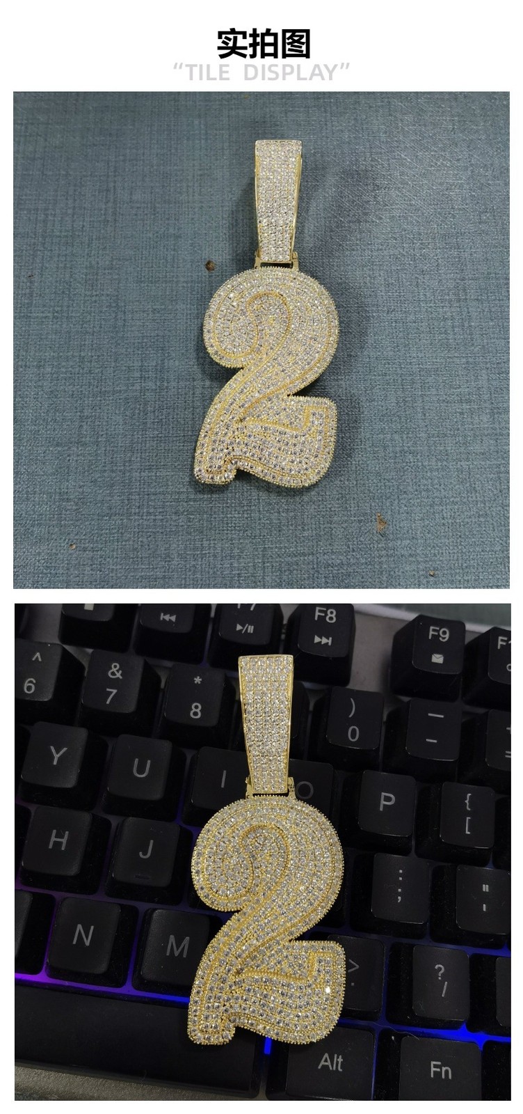 Number 0-9 Pendant Choose Sweater Necklace Gold Filled Zircon Hip Hop DJ Jewelry