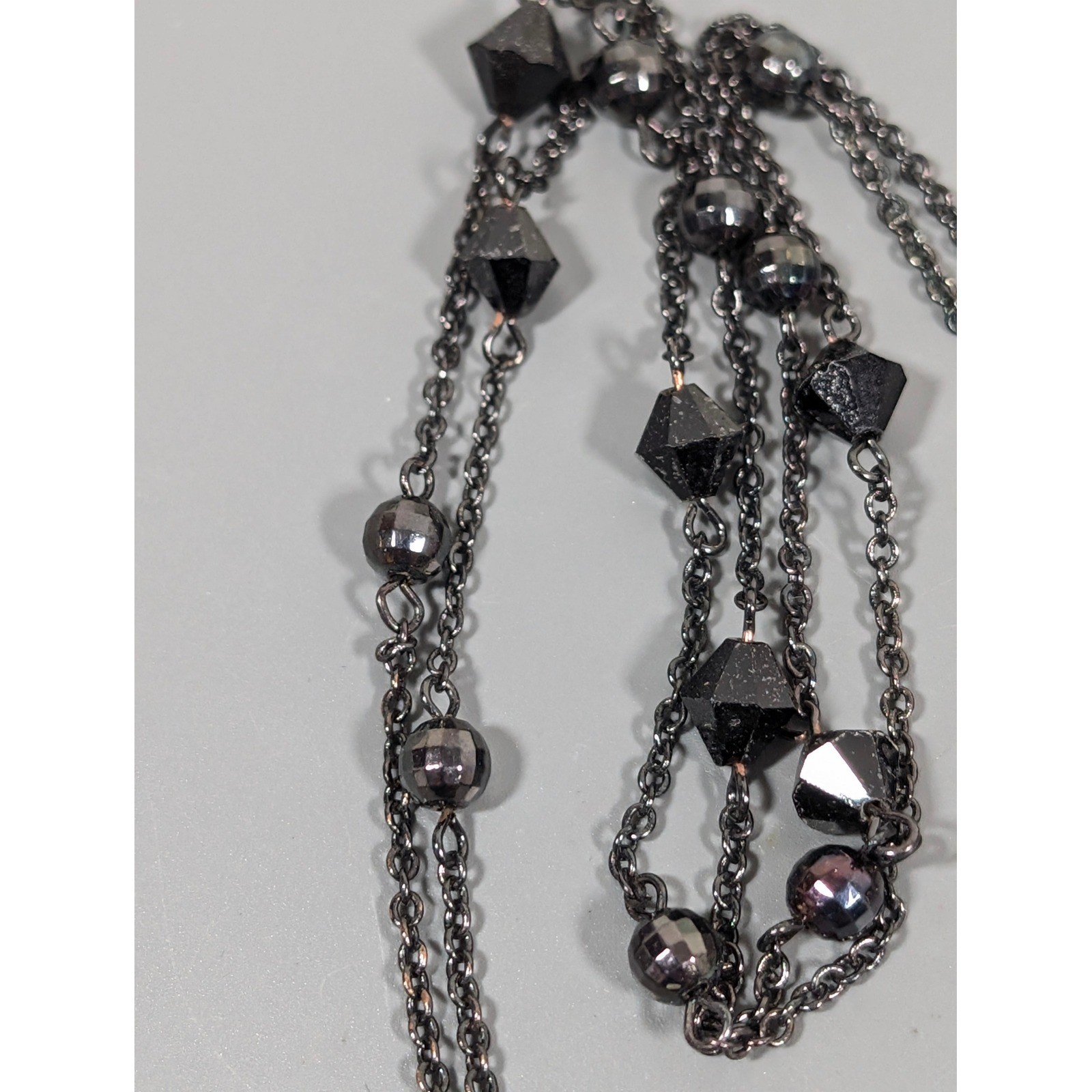 NYC Rhinestone Cross Necklace Gray Black Ornate Gothic Statement 32″