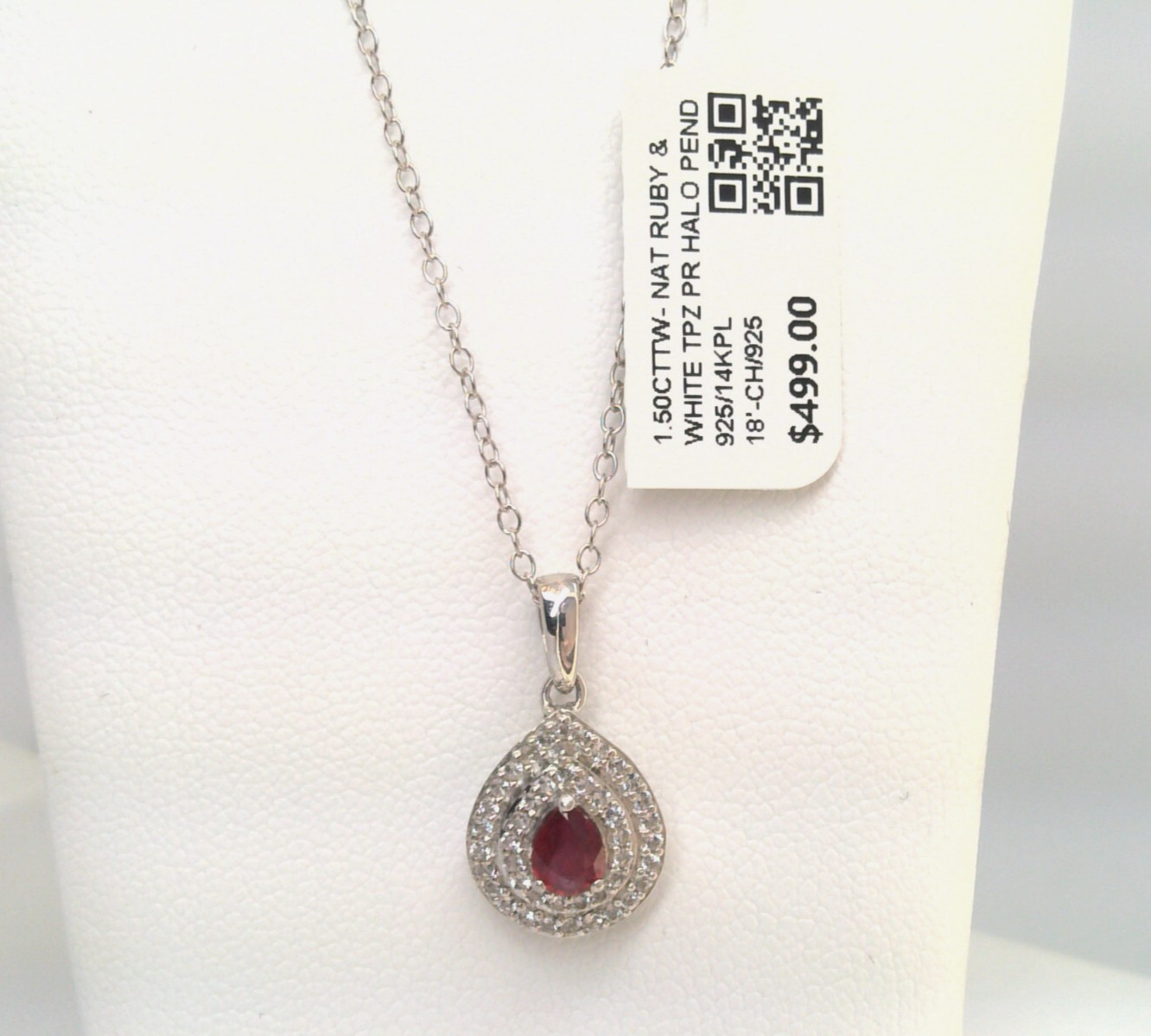 🔥$499-💥1.50CT Natural Ruby & White Topaz Halo Pendant Necklace🔥 SS/14K PL 925