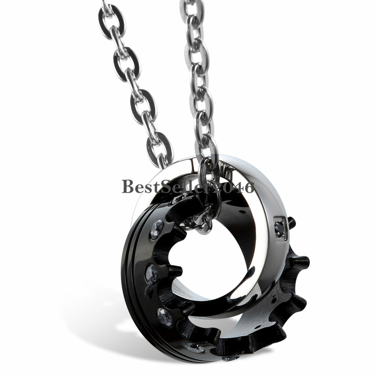 2PCS Stainless Steel His Queen Her King Crown Ring Pendant Couple Necklace Gift