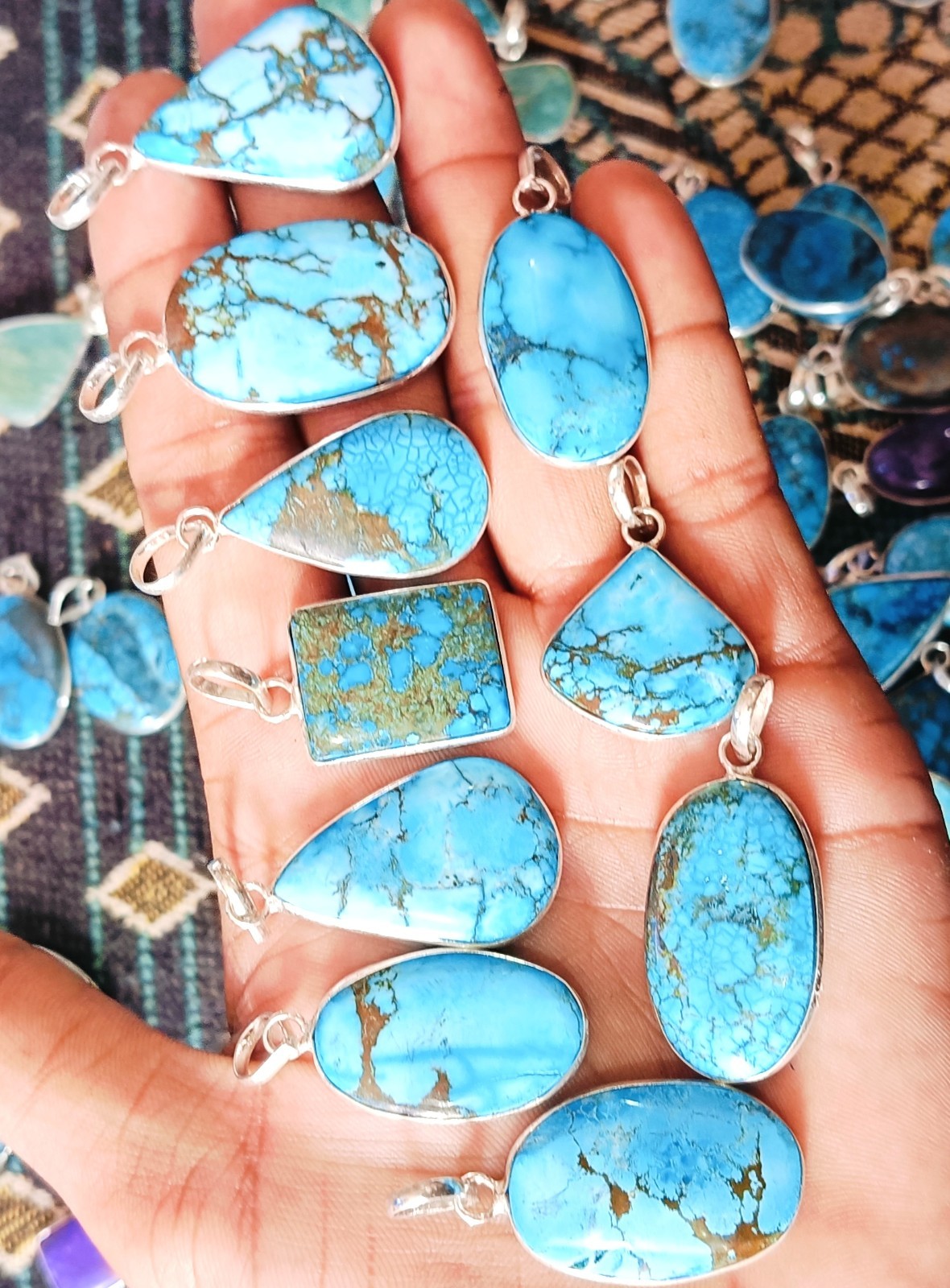 Blue Turquoise Gemstone 925Sterling Silver Plated Wholesale Pendants Lot Jewelry