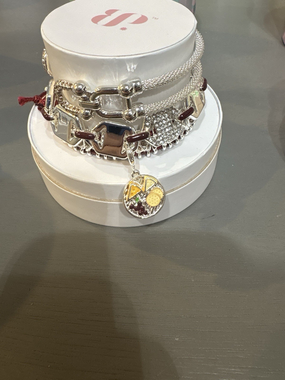 ST99246 Picnic in Paris Lab Created Stones Silver Plating Removable Charms