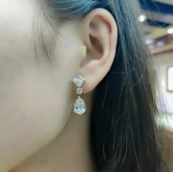 2Ct Pear Cut Simulated Diamond Drop Dangle Fancy Earrings 14K White Gold Plated