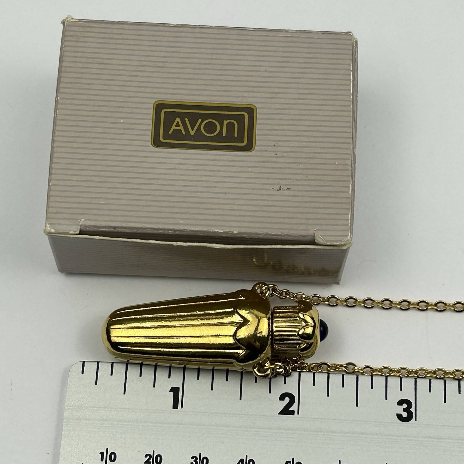 VTG Avon 1990 Falcon Ever After Perfume Bottle Pendant Necklace Blue Stone 30″