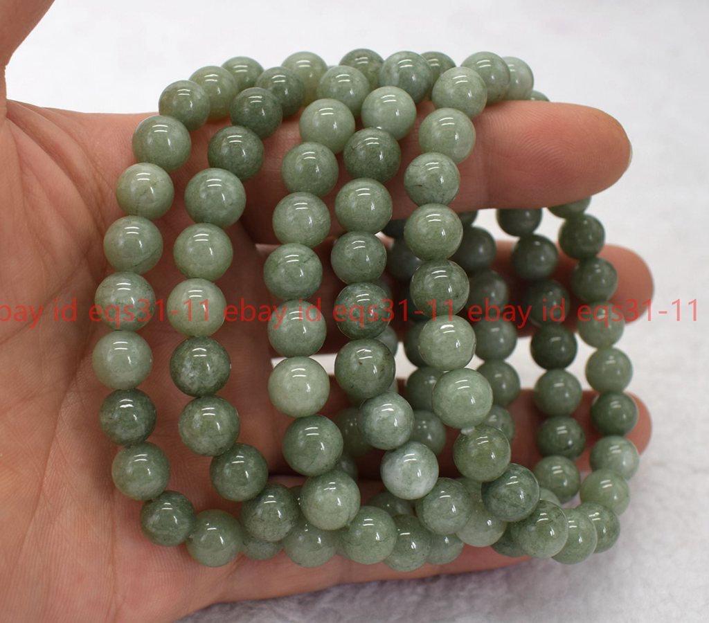 Wonderful Natural 8mm A Green Jade Round Gemstone Beads Bracelet 7.5”