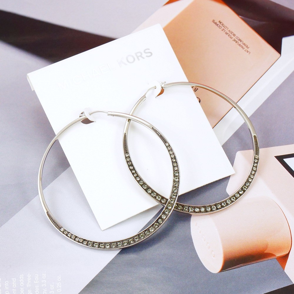 NWDF Michael Kors Crystal Detail Hoop Earrings Silver Black