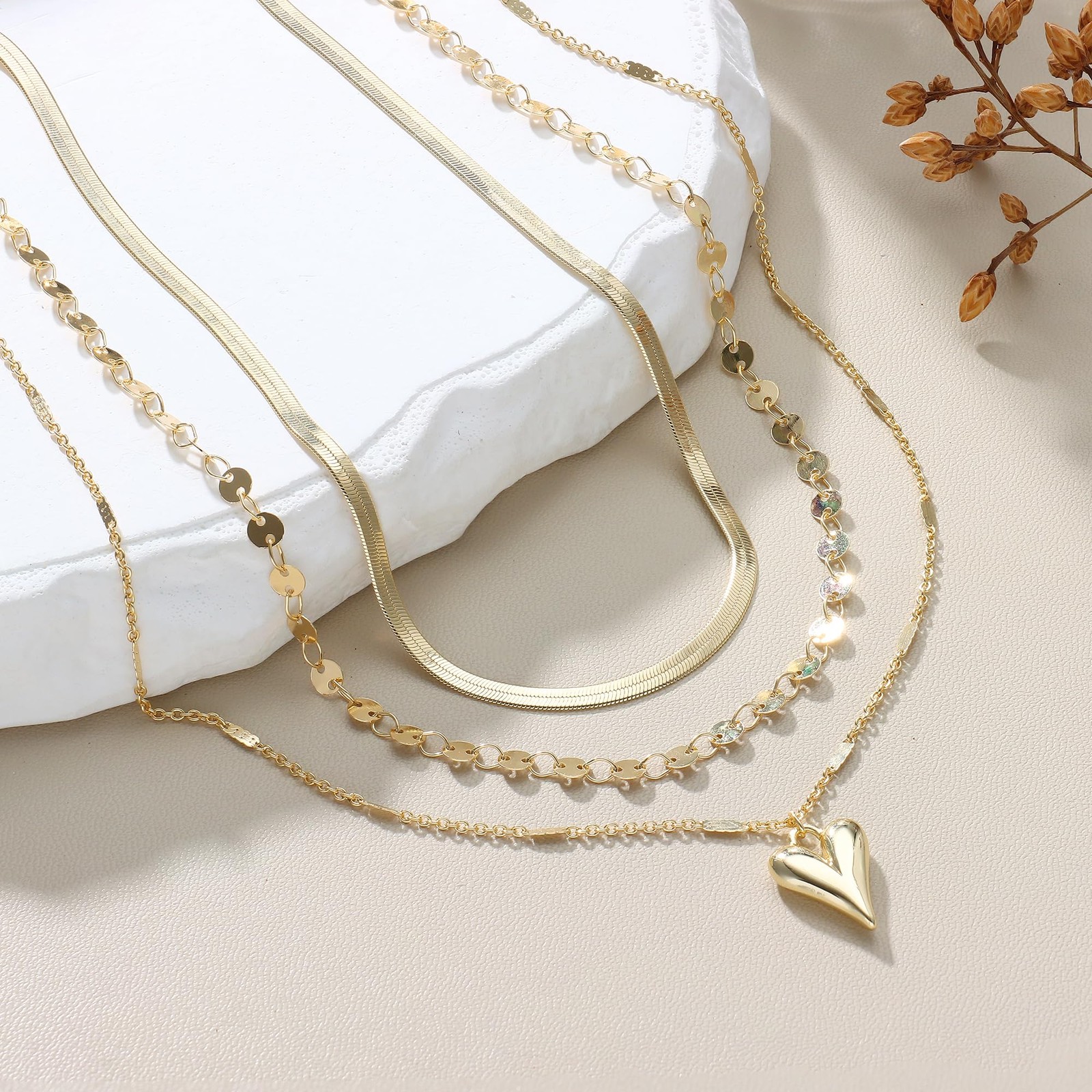 Dochais Layered Gold Chain Necklaces for Women Dainty Choker Charm Necklace S…