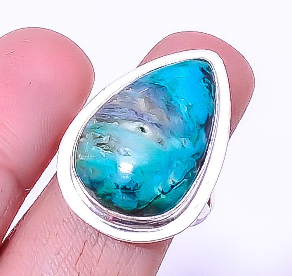 Chrysocolla – Africa Gemstone Silver Handmade Jewelry Ring s.8 A339