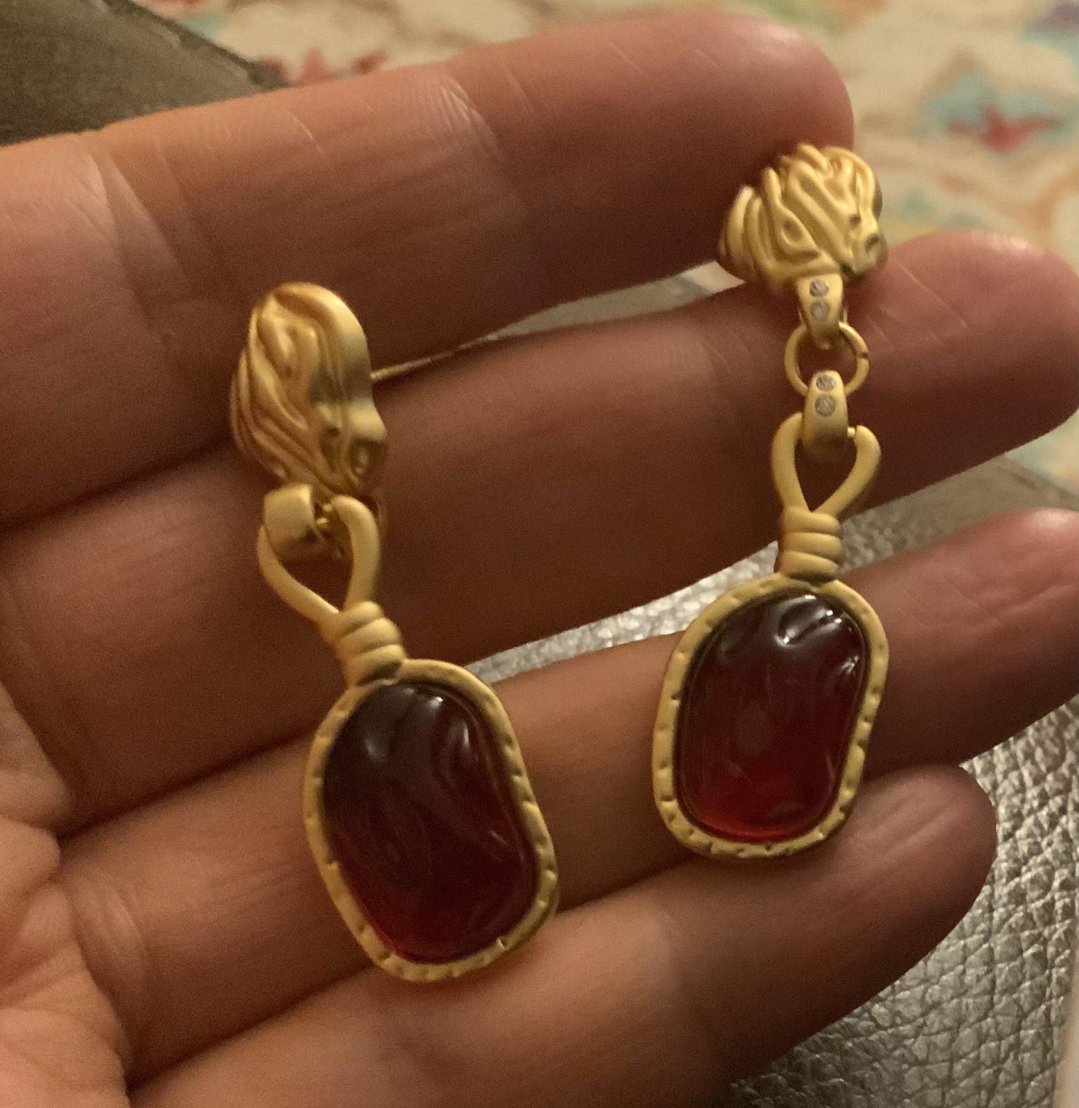 Art Nouveau Sculptural Earrings Antique Museum Gold Molten Chain VTG Abstract CZ