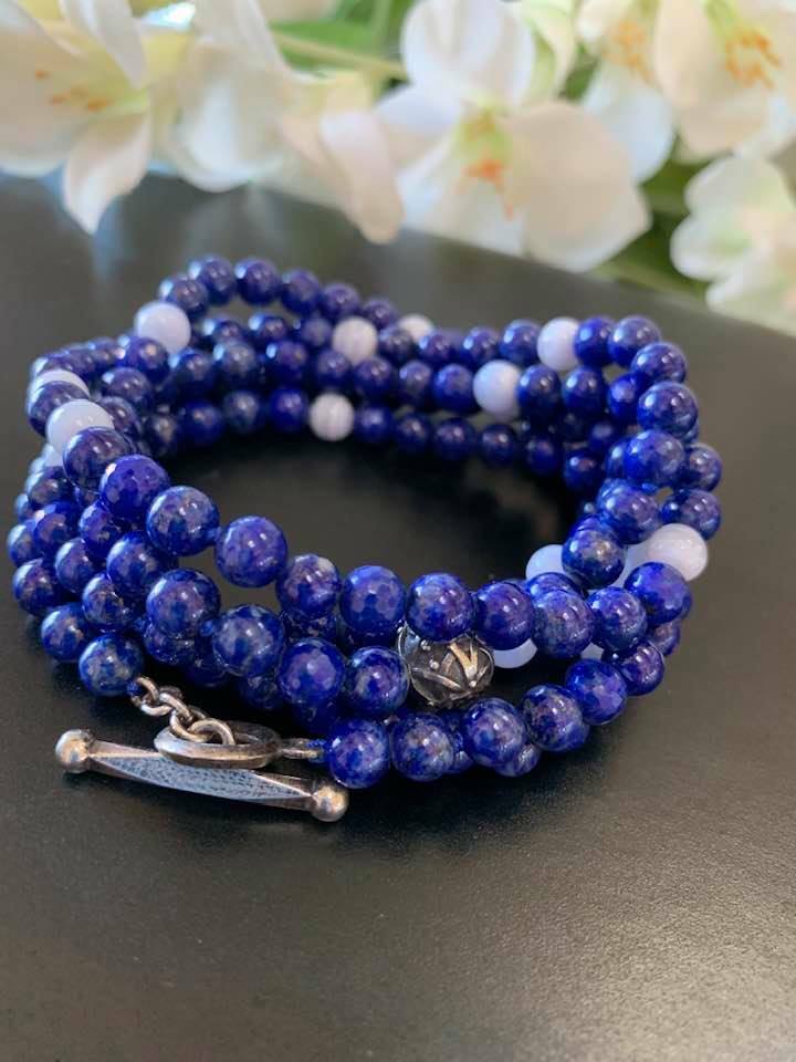 Beautiful Royal Blue Beads Long Necklace, Bracelet, 158 Beads, 38 inches