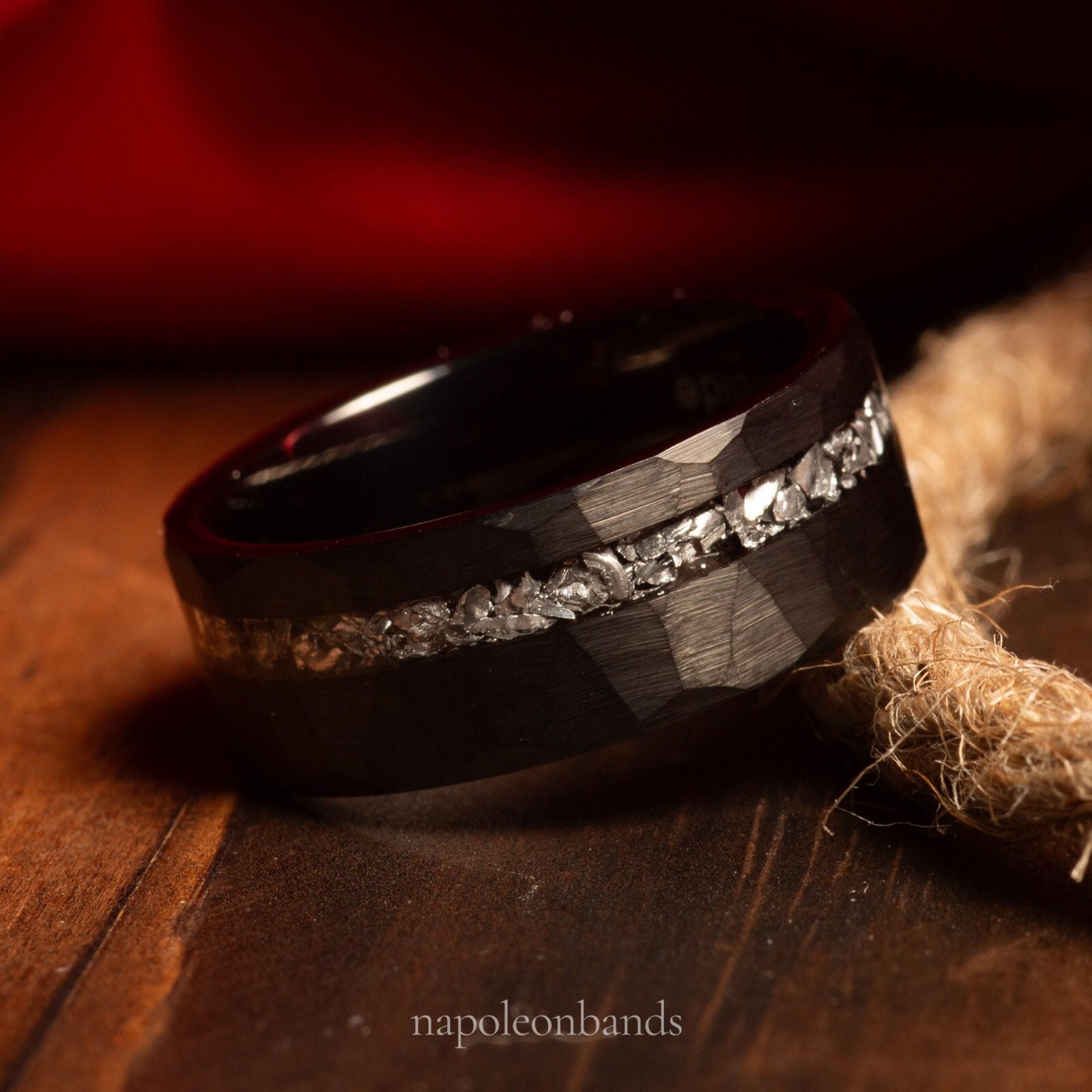 Black Meteorite Couple Wedding Bands, Wedding Ring Set, Real Meteorite Ring