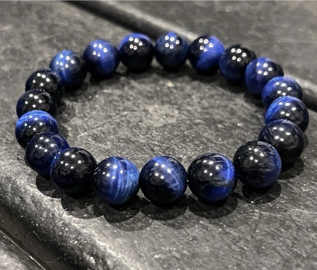 Blue Bracelet Is Handcrafted Of 10mm Natural Blue Tiger’s Eye Gemstones