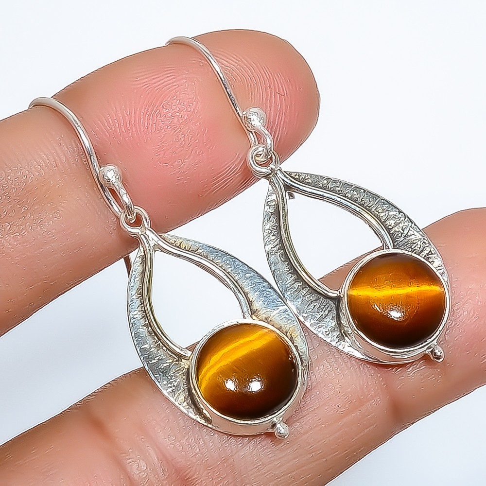 Yellow Tiger Eye – South Africa Silver Handmade Earring 1.76″ E097-3