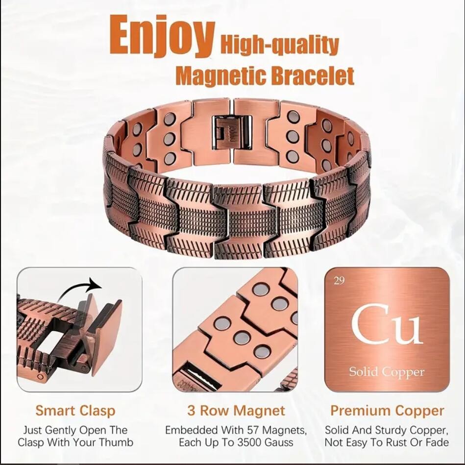 Three-Row Ultra Strength Magnetic Bracelet, Men Copper Bracelet 57 Magnet Gift
