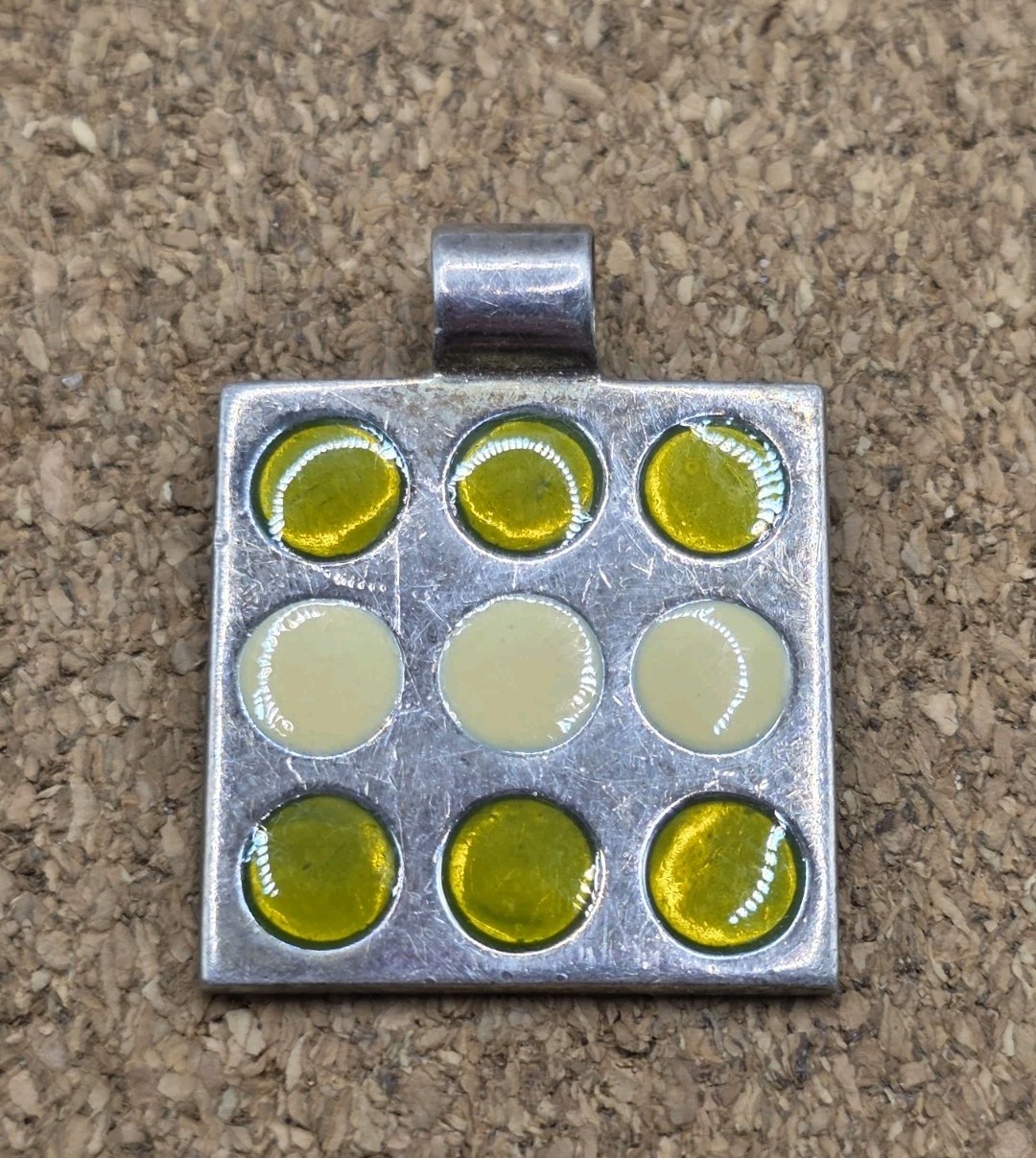 ARTISAN GLASS AND ENAMEL SQUARE 925 STERLING SILVER NECKLACE CHARM PENDANT