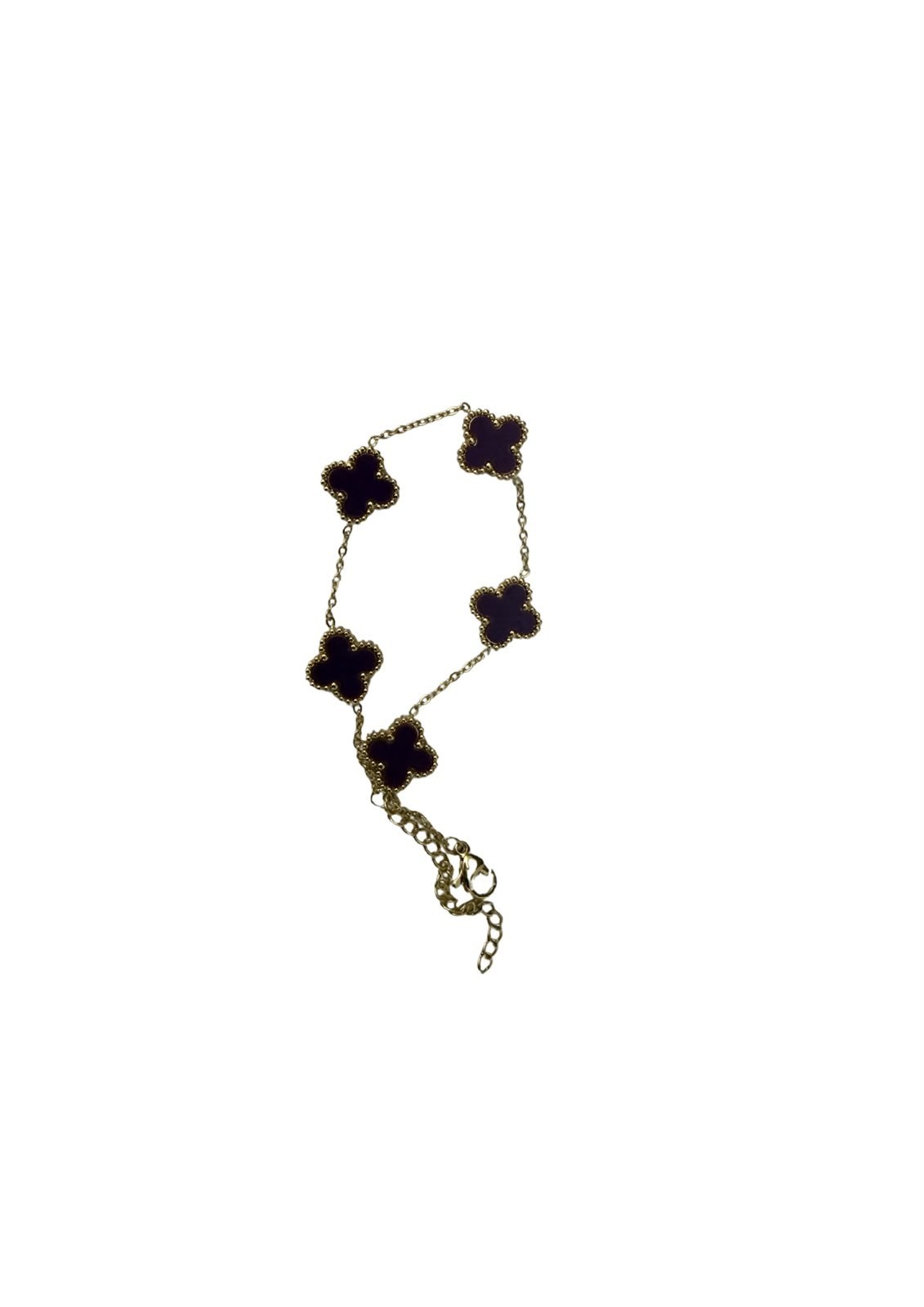 Gold Clover Charm Bracelet 5 Motifs Purple Stones Link Chain Gift Box For Women