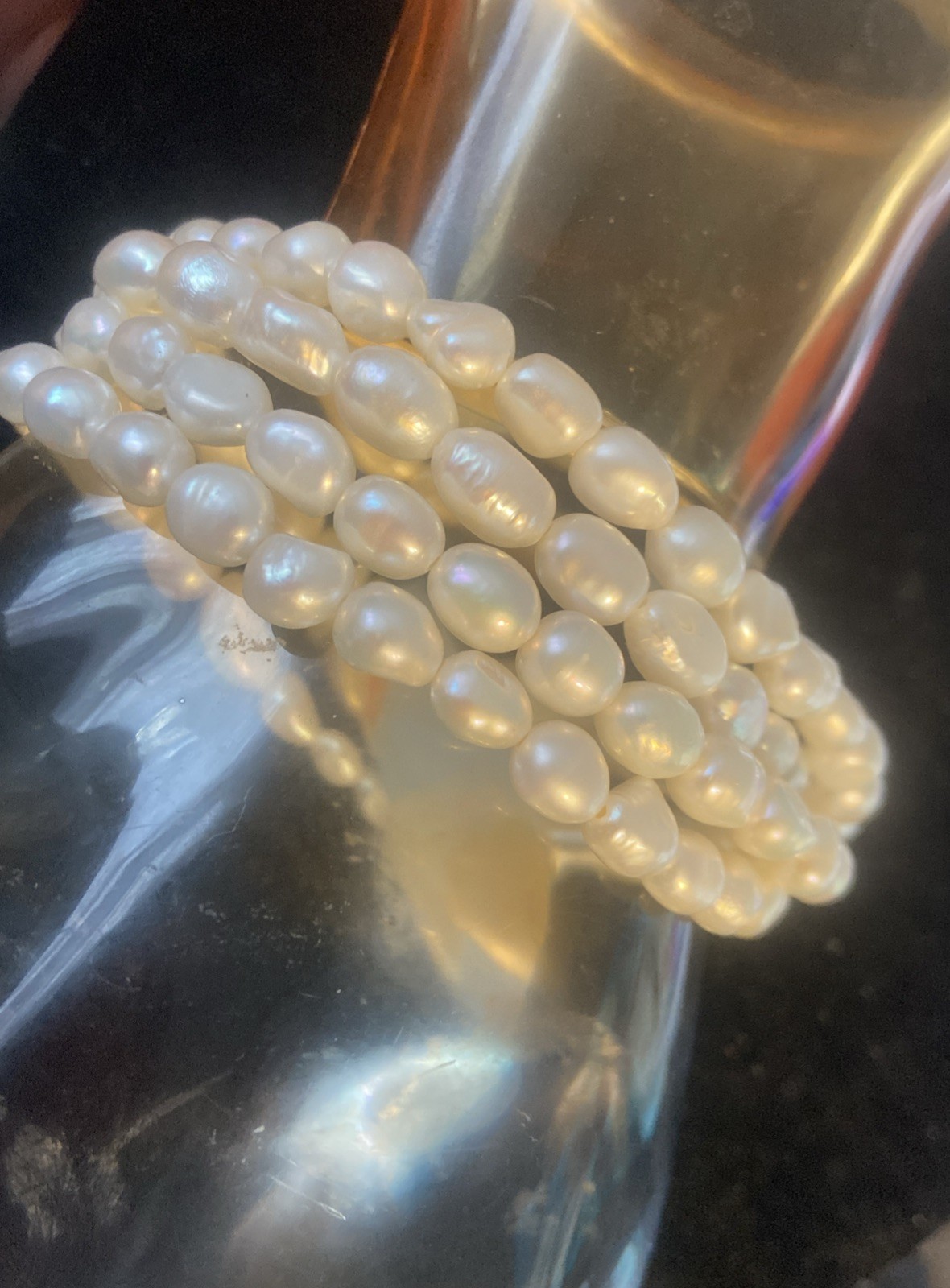 Set of 4 Cultured Fresh White Baroque Pearl Stretch Bracelets