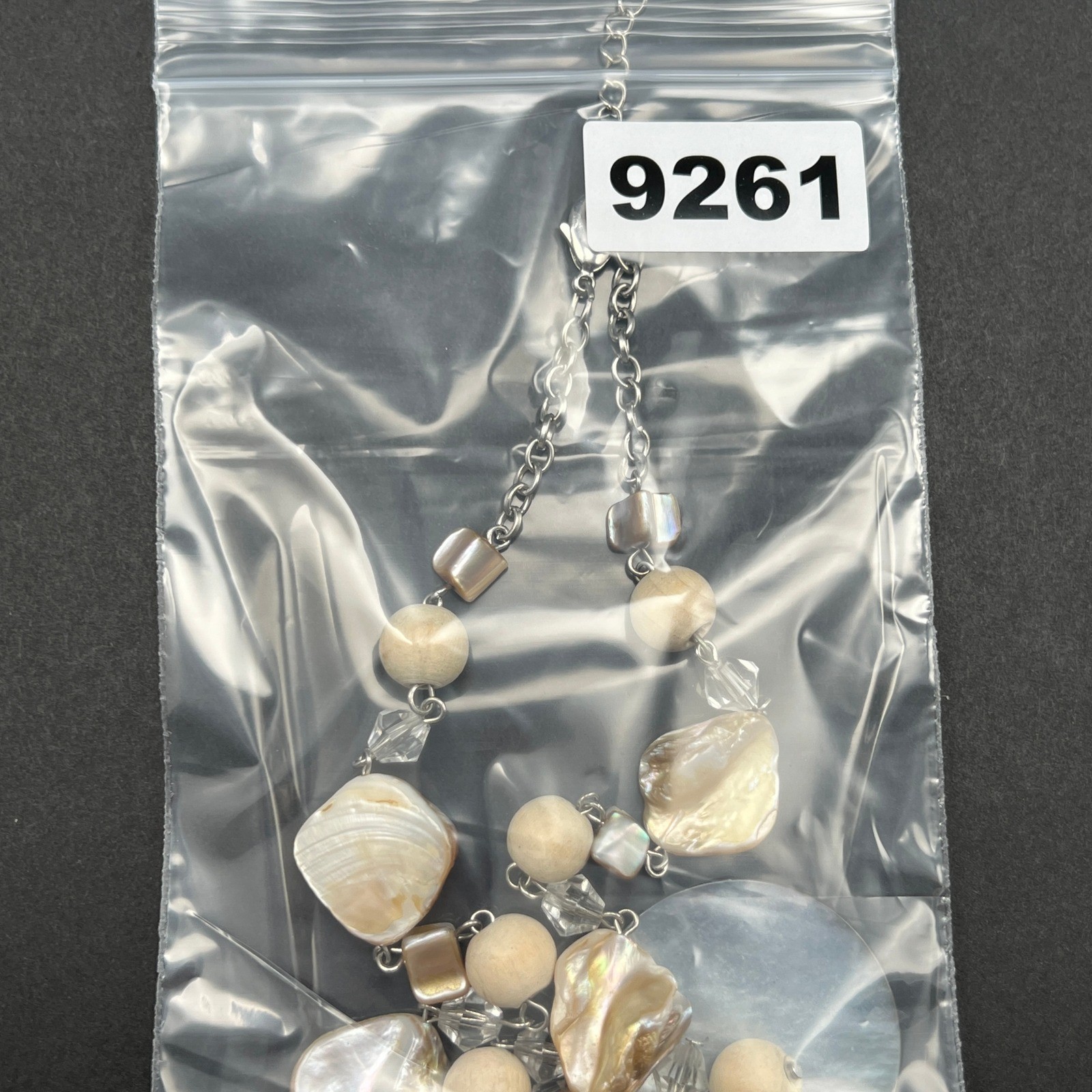Shell Statement Necklace Wood Beads Mother of Pearl Boho 21″