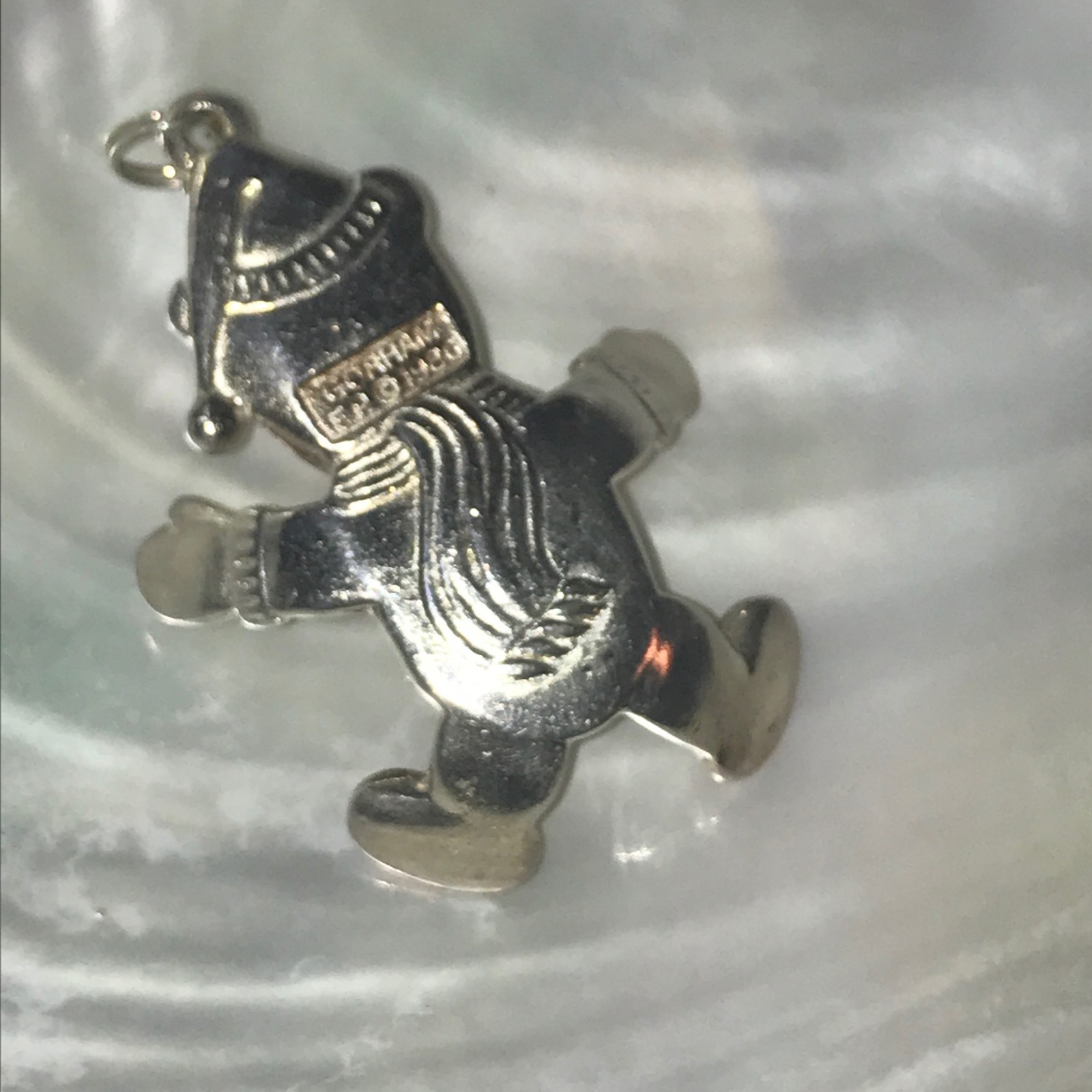 Estate Large Gorham 1986 Signed Silvertone Teddy Bear with Mittens Pendant – mar