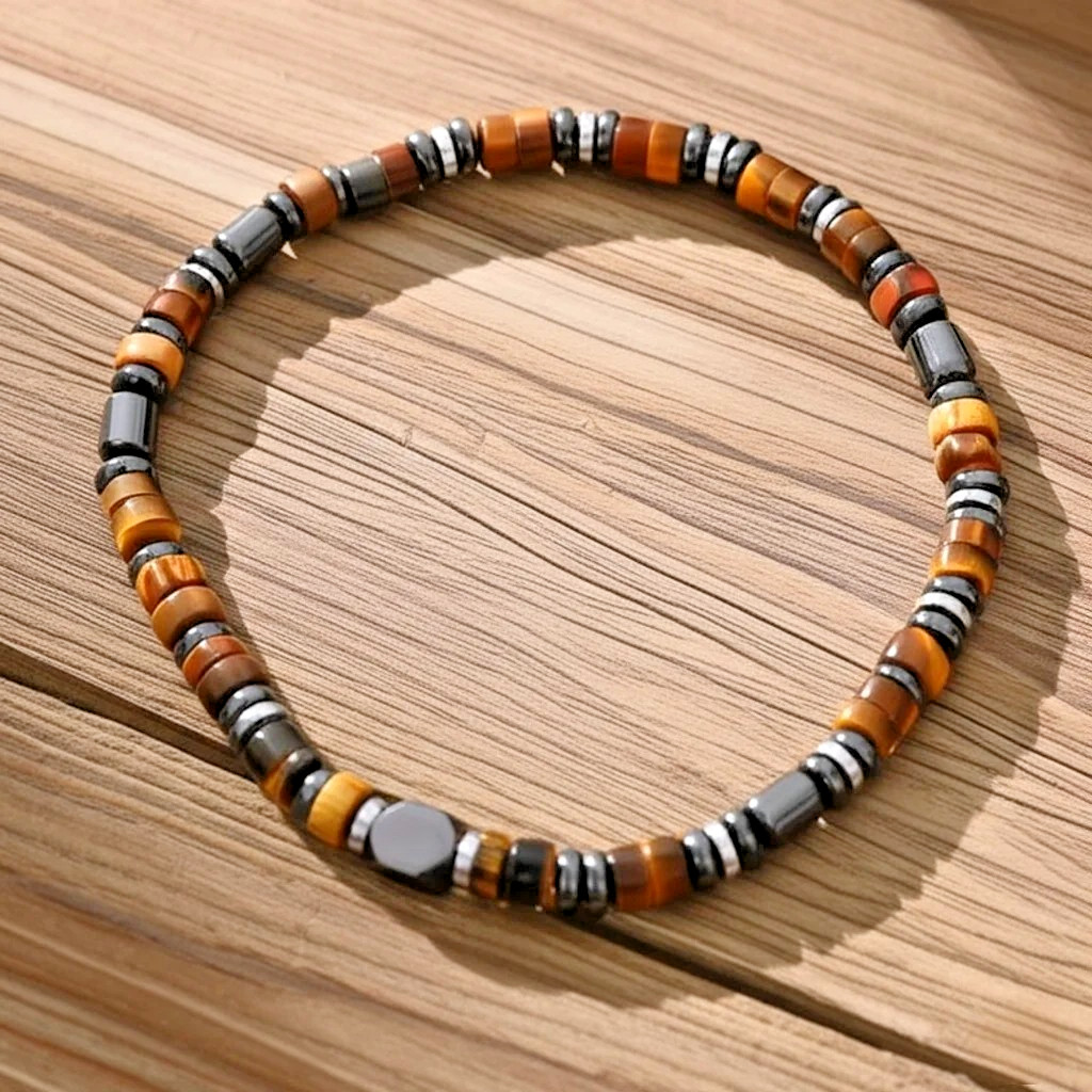 Natural Tiger Eye Hematite Stone Beads Healing Protection Men Stretch Bracelet