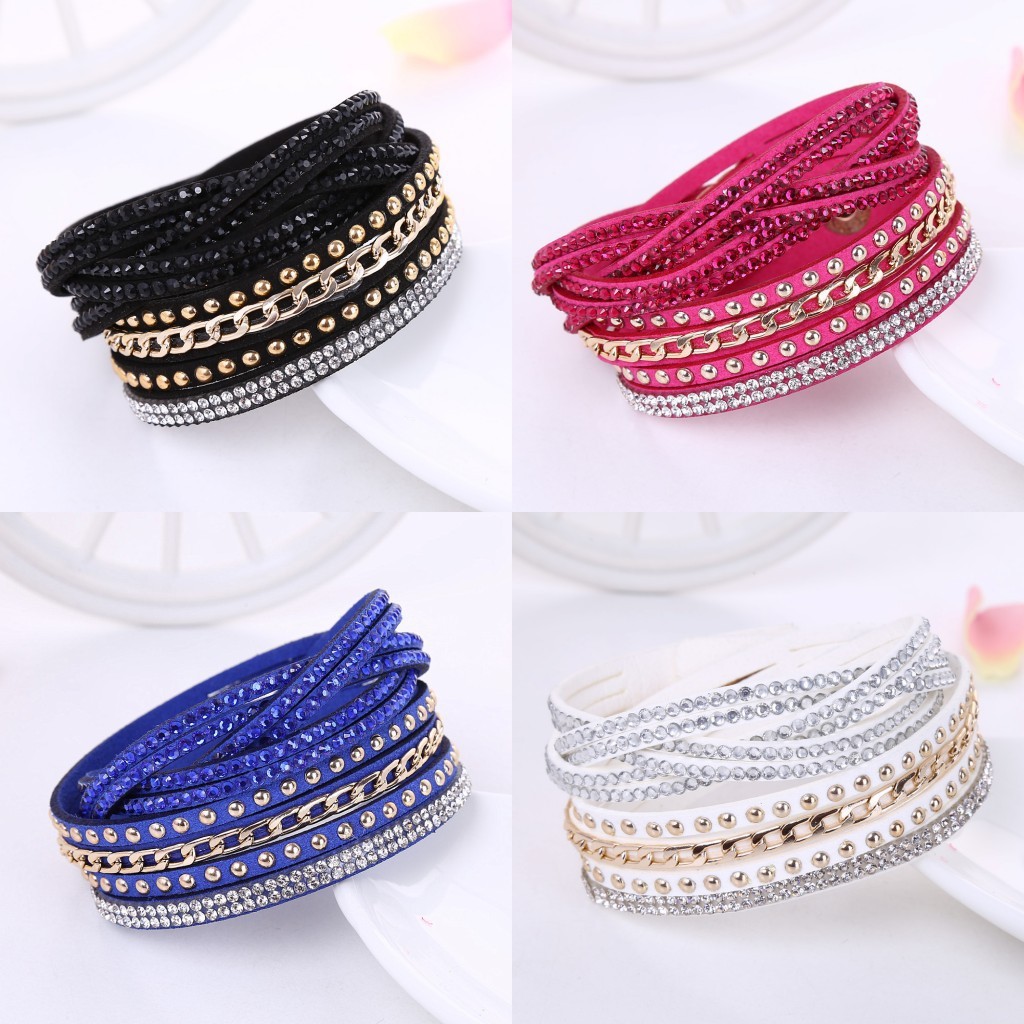 Multi-Layer Hot Stamping Wristband Multi Row Diamond Inlaid Bracelet Wrist Strap