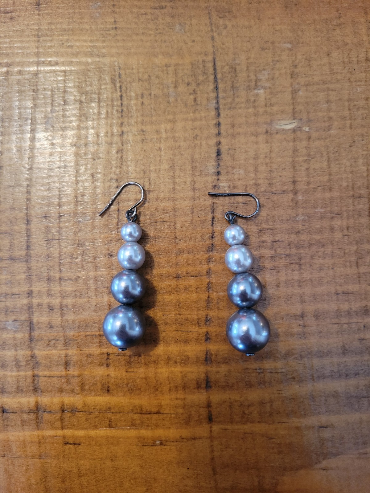 White Gray Faux Pearl Dangle Drop Earrings Silver Tone Hooks