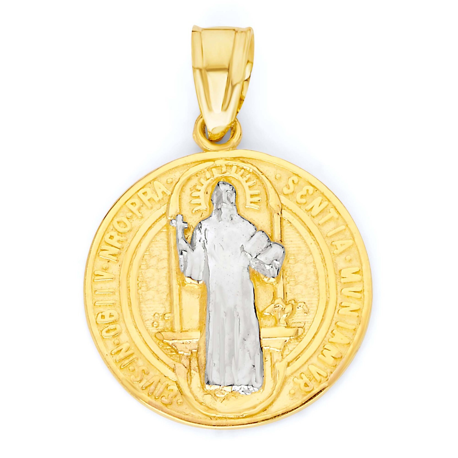 Solid Gold Saint Benedict Pendant in 10k or 14k, San Benito Medal