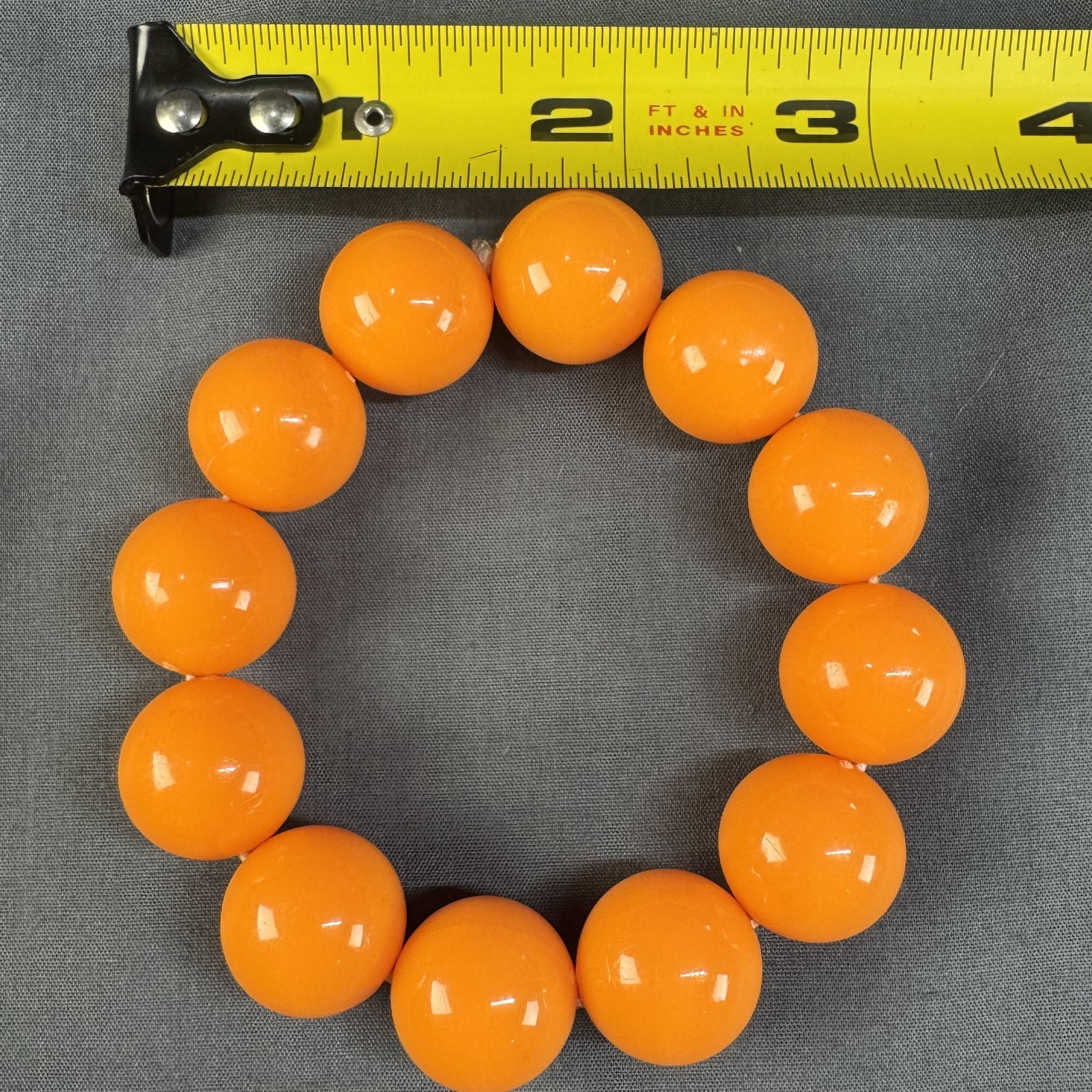 Orange Chunky Bubblegum Bead Stretch Bracelet 18mm Round Beads 12 Beads