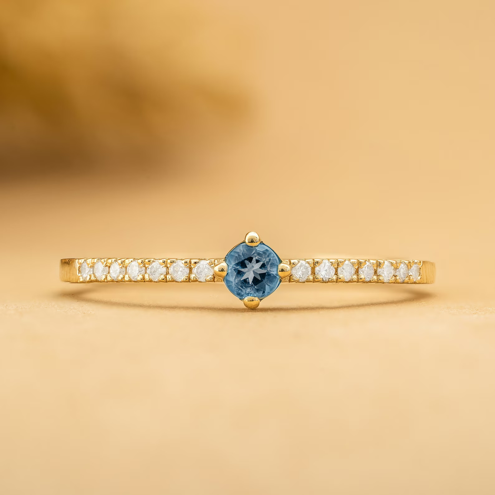 Blue Topaz Rings, Dainty Moissanite Band, Gold Plated 925 Silver ring