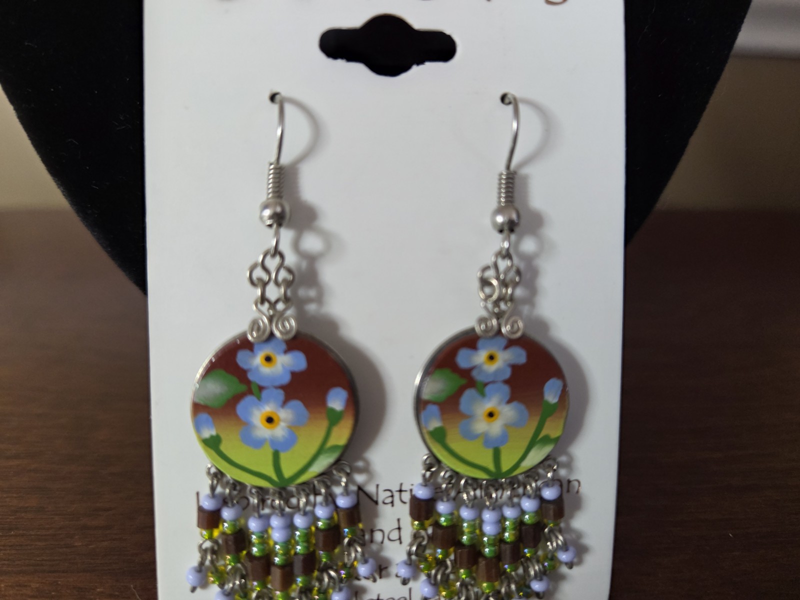 NEW “Colors” Hand Painted Artisans Dangle Earrings Flowers French Hook Style