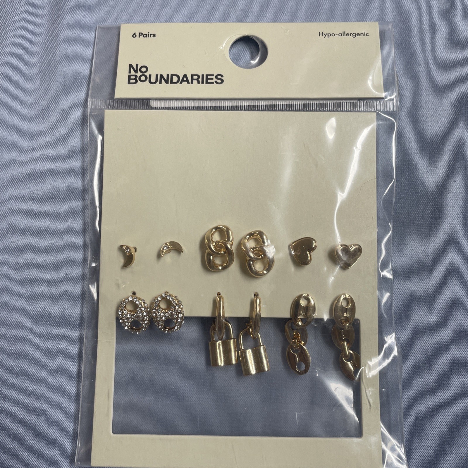 No Boundaries Hypoallergenic 6-Pair Gold Toned Heart Earrings Set New