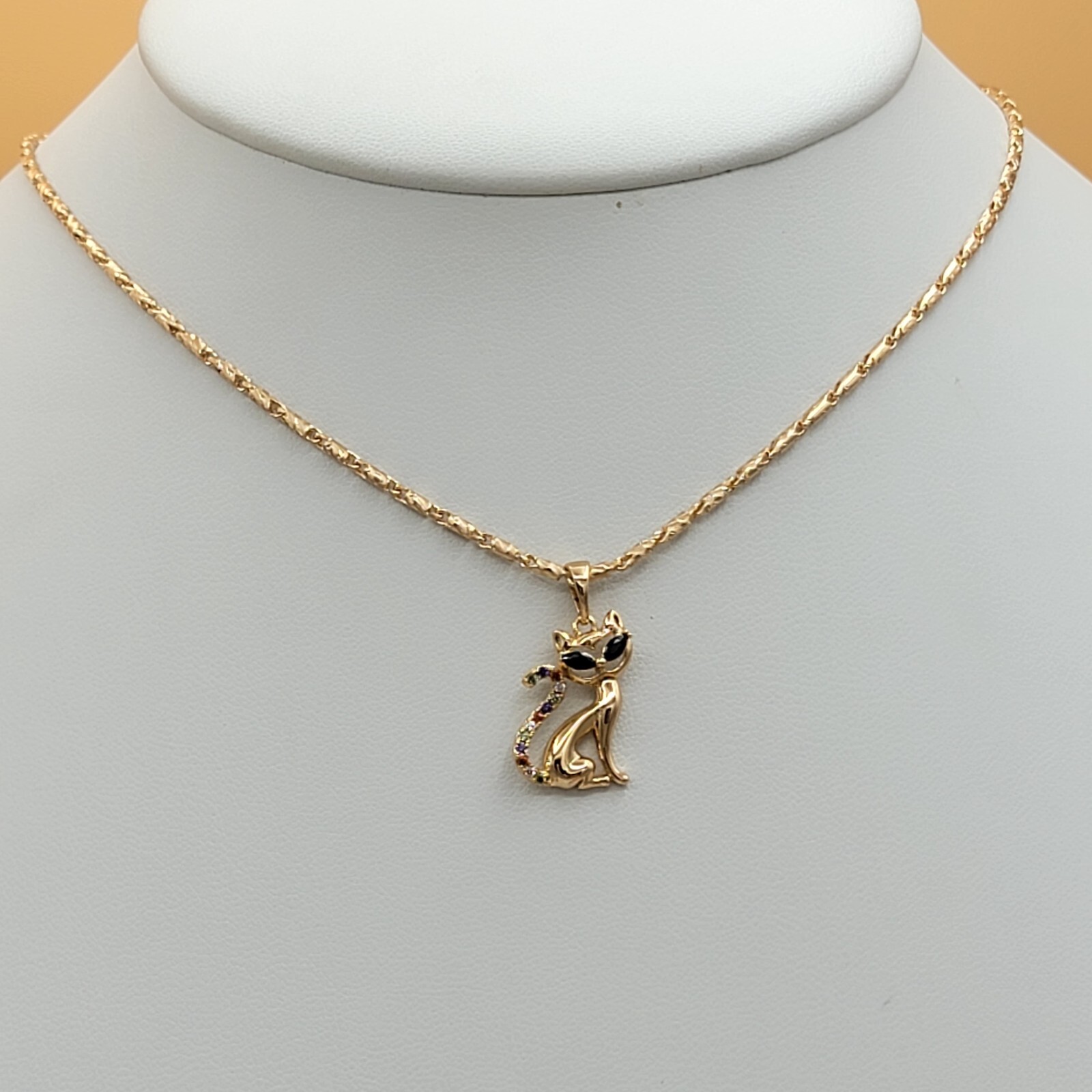 18K Gold Plated Jewelry Kitty Cat Kitten Multicolor Pendant Necklace. Cat Lover