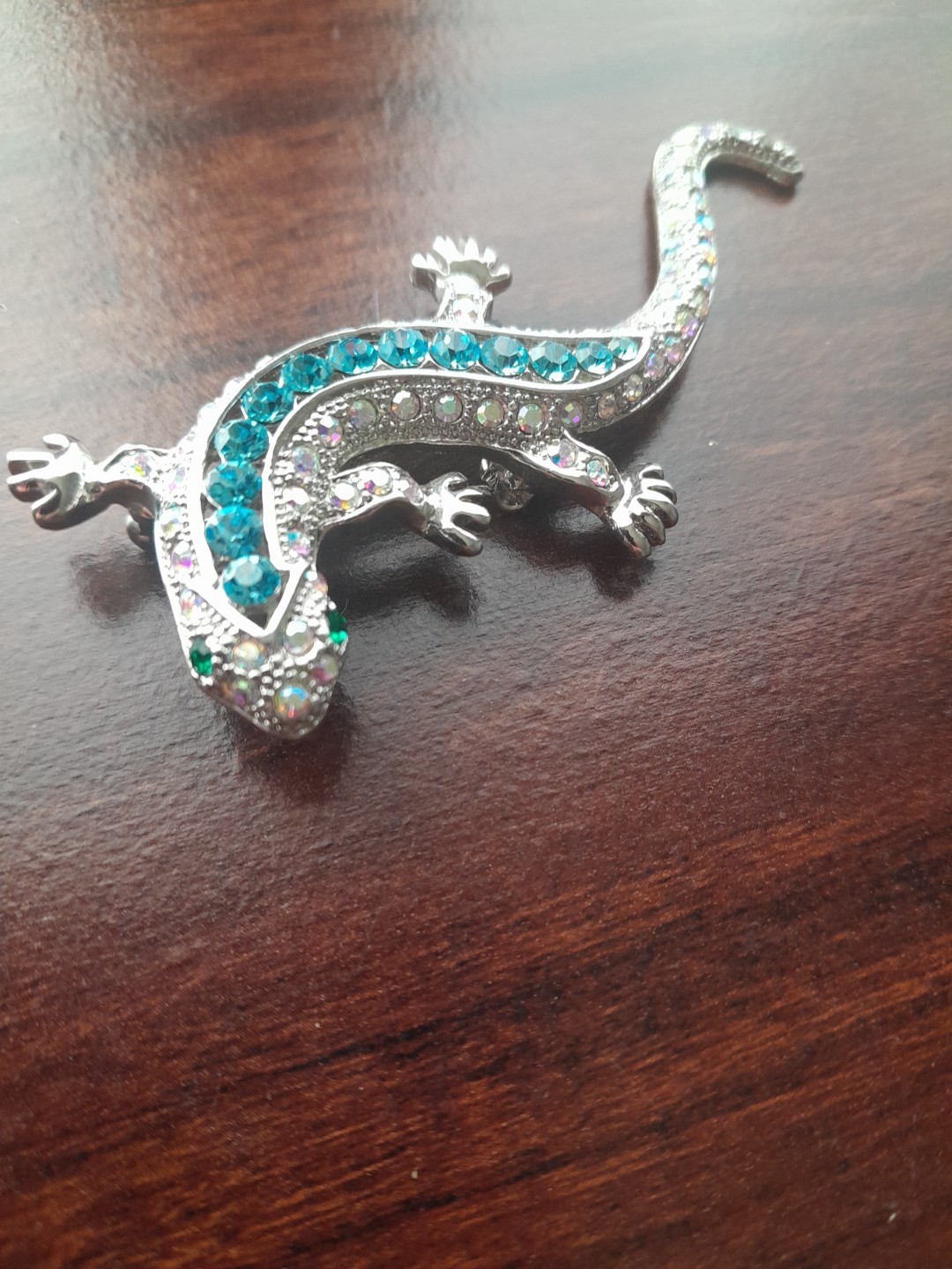 Cute Blue And Clear Rhinestones Lizard Pendant Or Brooch