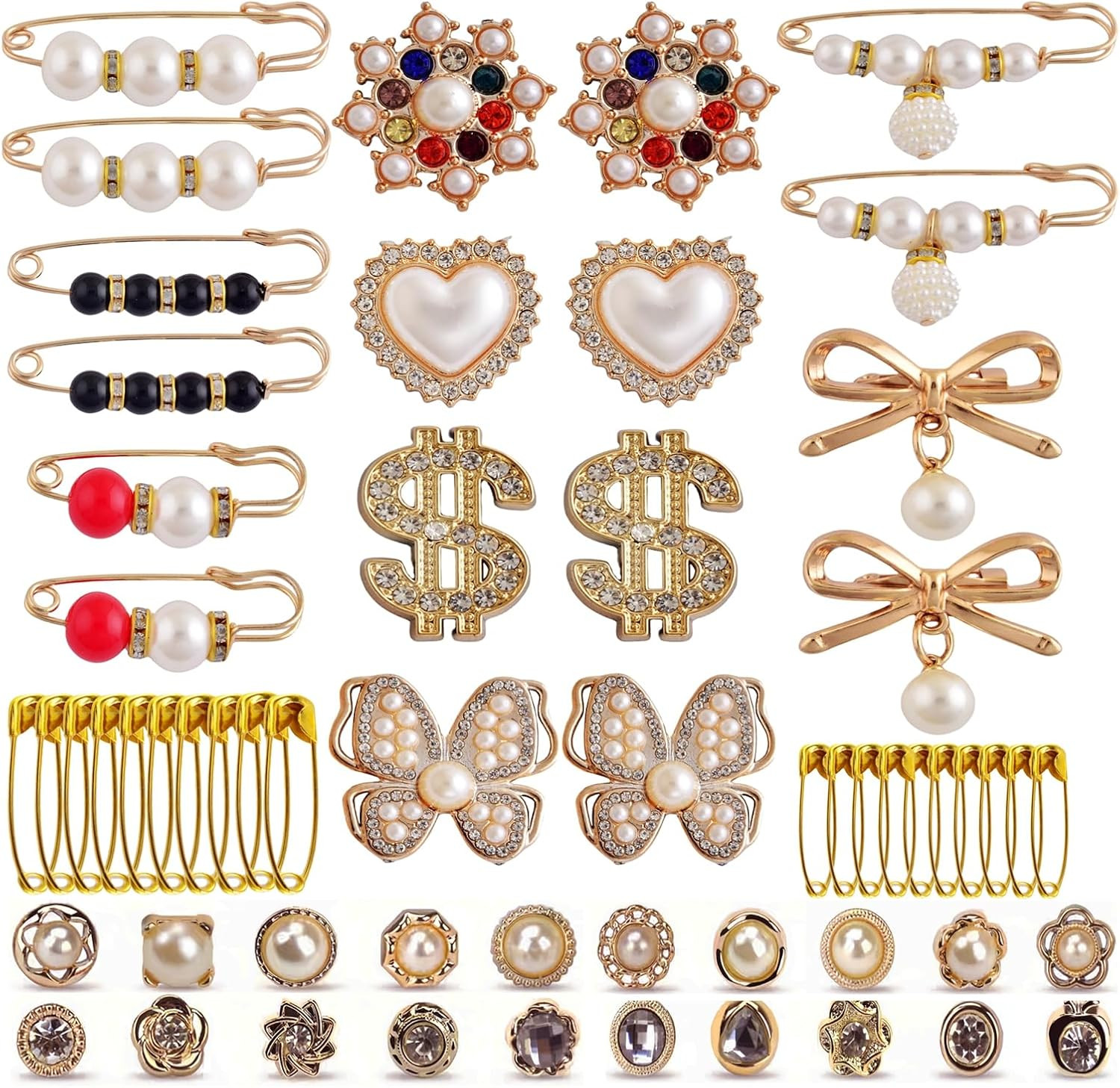 Charms for Socks Safety Pins 54Pcs Brooches and Pins for Women Gold Junk Sock Ch