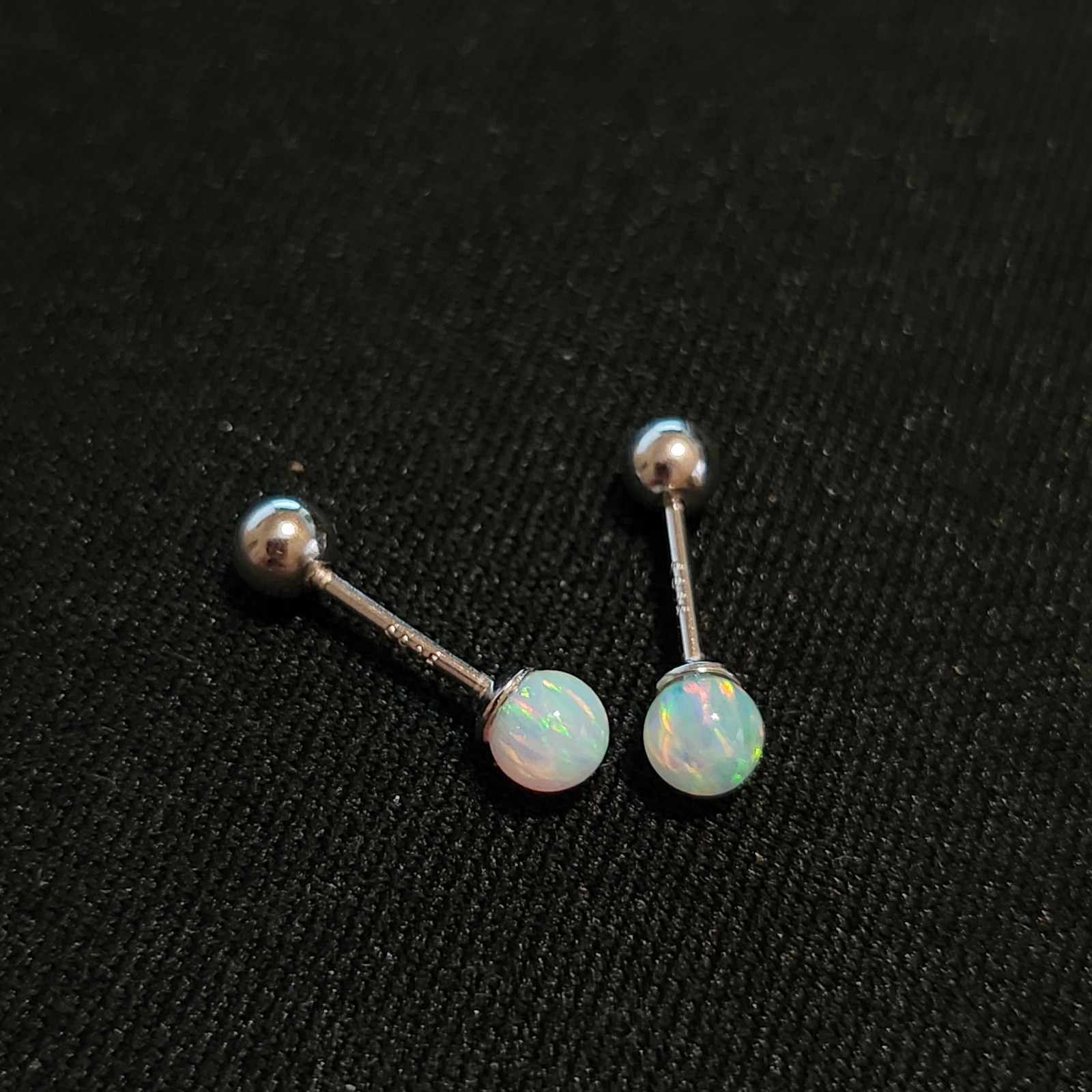 925 Sterling Silver 4mm Natural Round White Fire Opal SMALL Earrings Screw Back