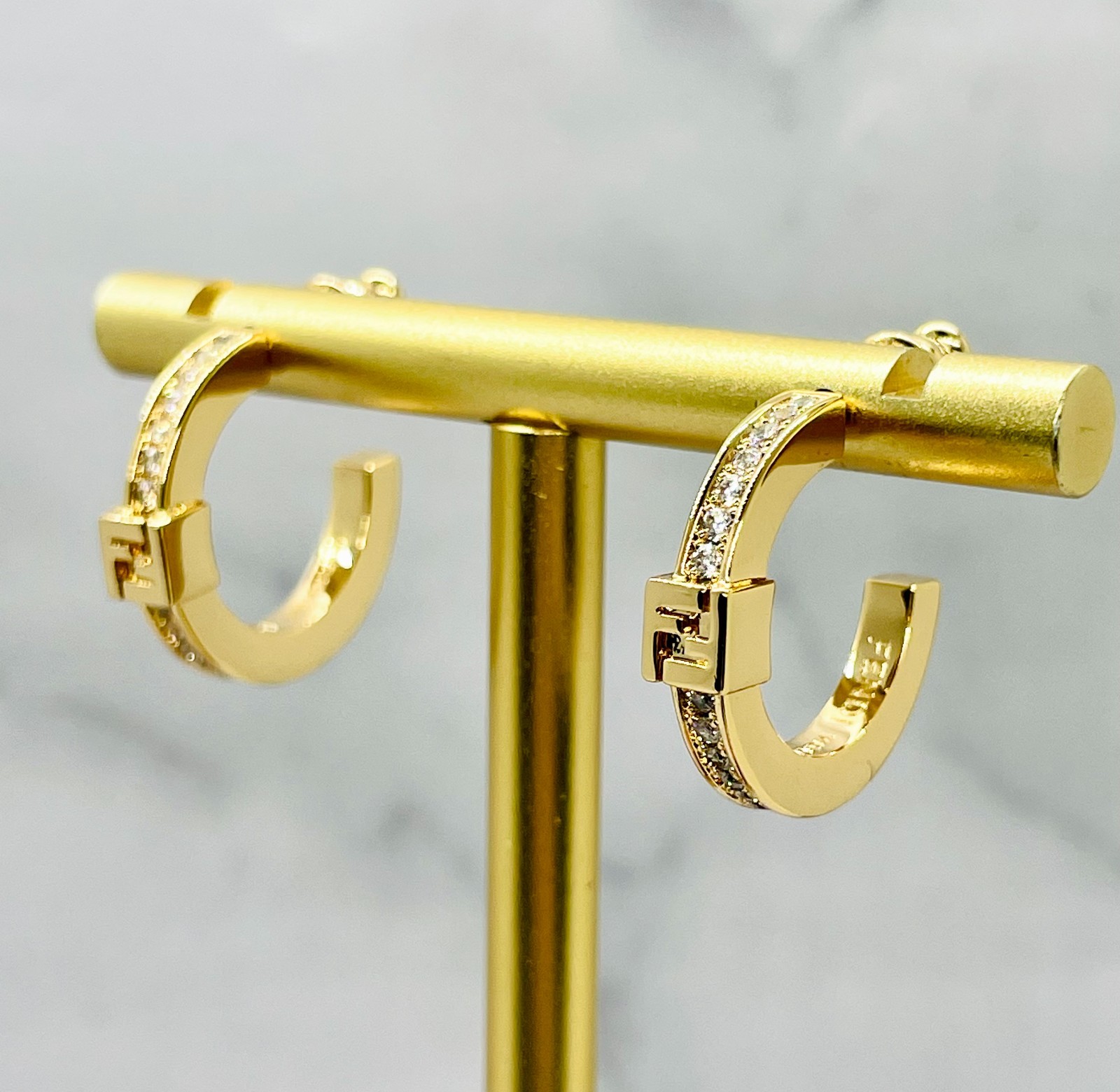 FENDI FF Rhinestone Hoop Earrings – Pre owned / MA6044