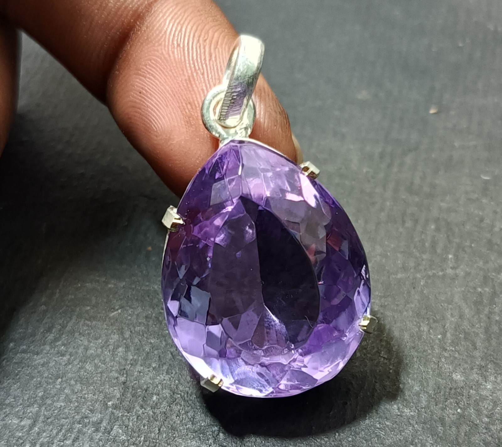 Natural 66.05 Ct Brazilian Pear Cut Purple Topaz Pendant 925 Silver Gemstone