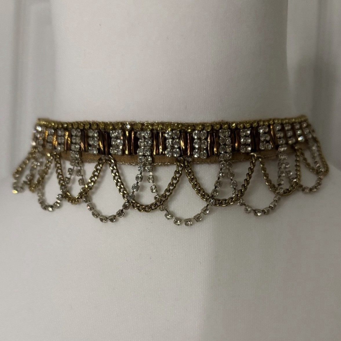 Deepa by Deepa Gurnani Gold and Silver Rhinestone Chain Choker Necklace