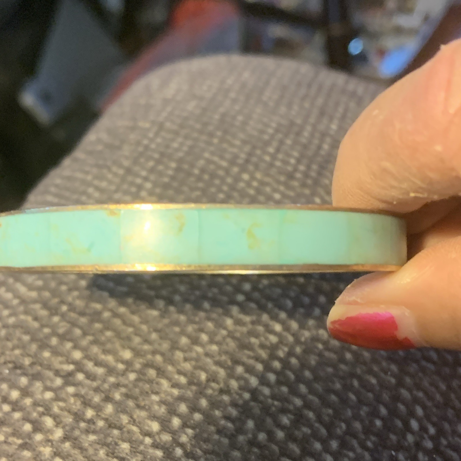 J.CREW Signed Gold Tone Turquoise Inlay Round Bangle Bracelet. 7 inches
