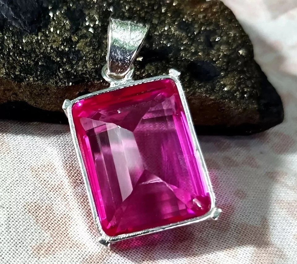 Certified 28.6 Ct+ Natural Pink Sapphire 925 Solid Silver Pendant Loose Gemstone